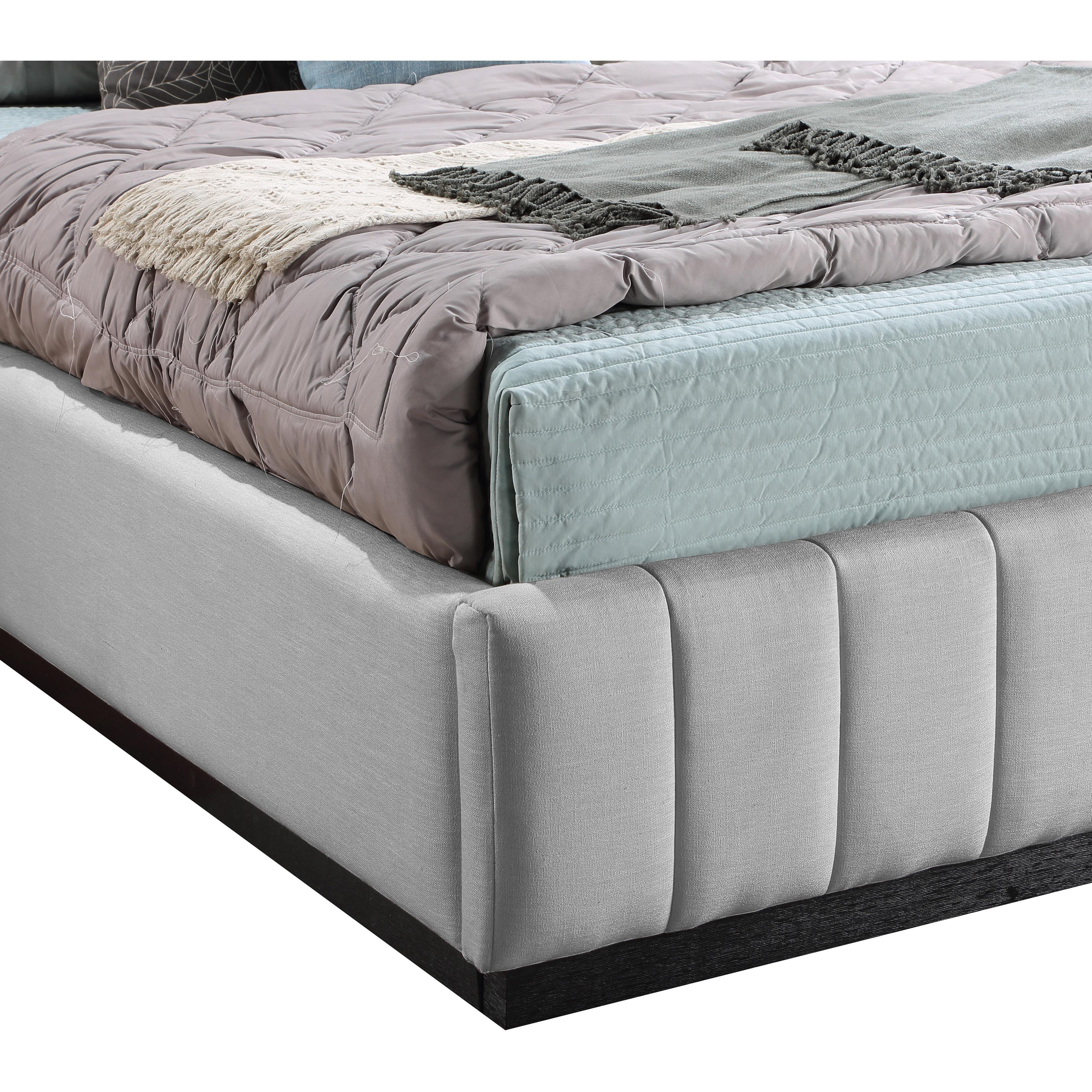 Meridian Lucia Grey Linen Textured Fabric Queen Bed