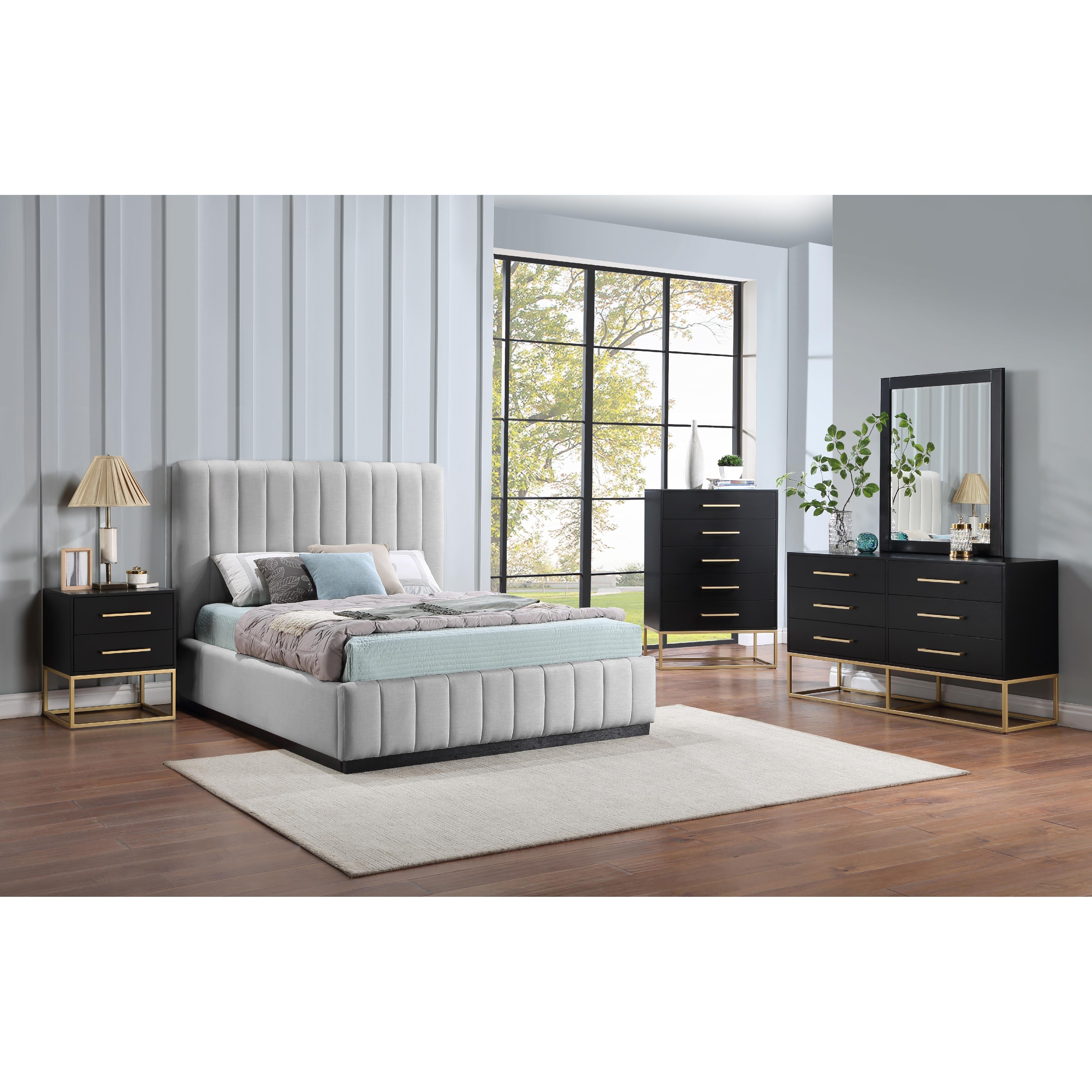 Meridian Lucia Grey Linen Textured Fabric Queen Bed