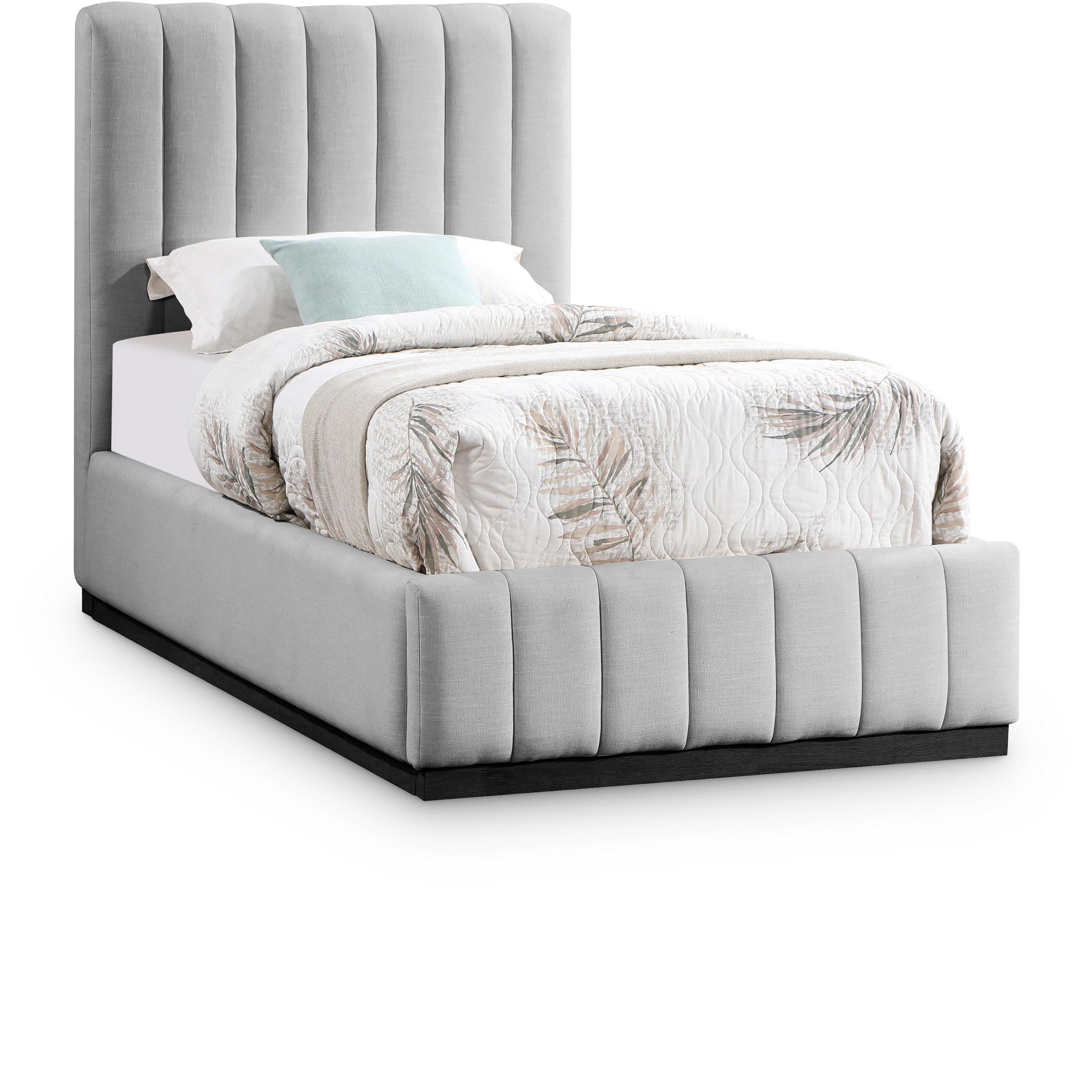 Meridian Lucia Grey Linen Textured Fabric Twin Bed