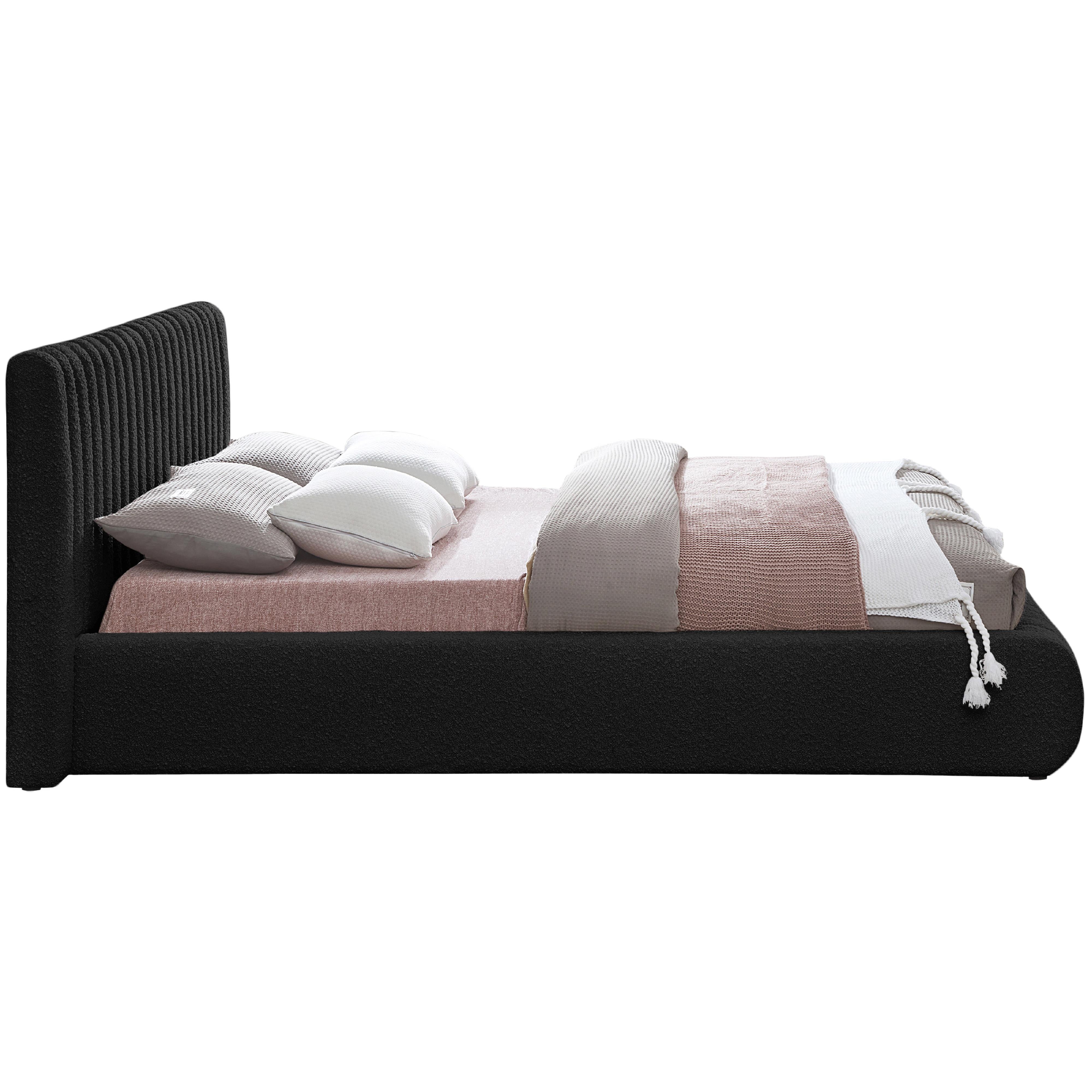Meridian Nash Black Boucle Fabric Full Bed