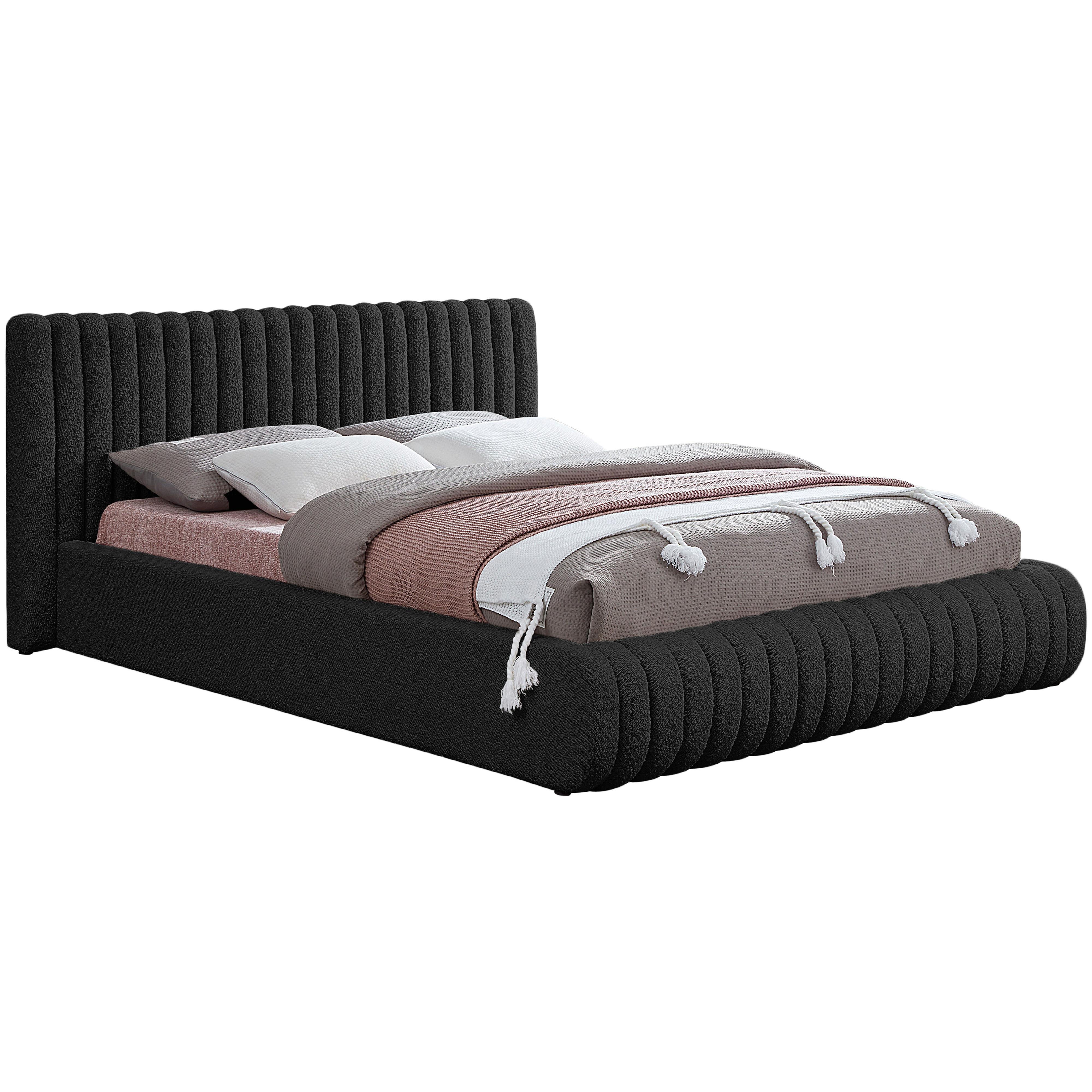 Meridian Nash Black Boucle Fabric King Bed