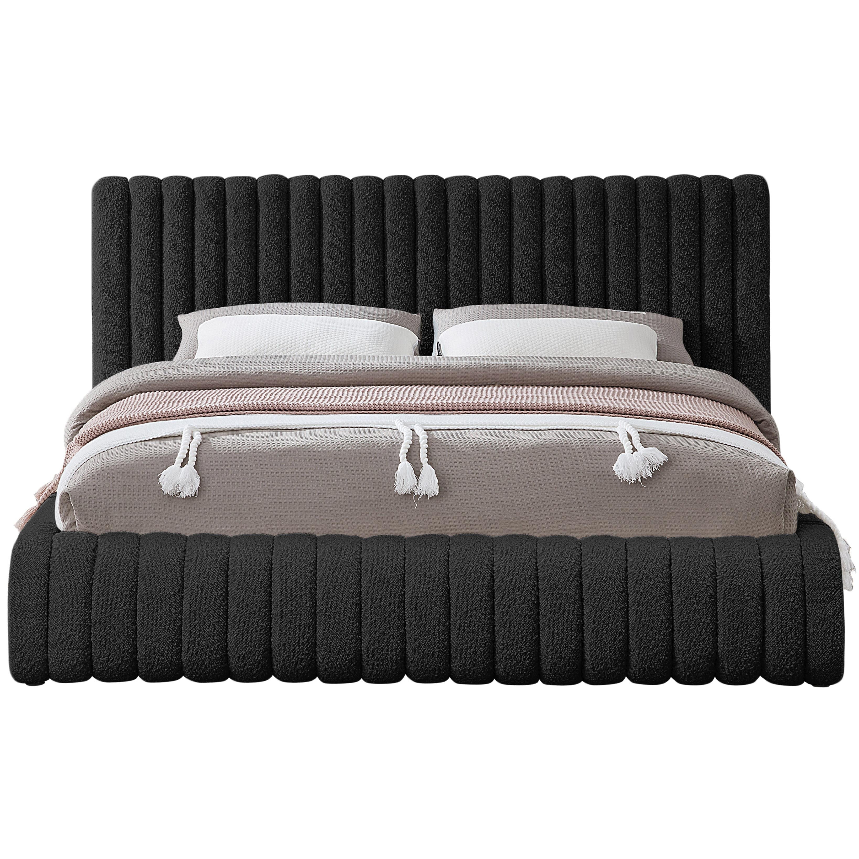 Meridian Nash Black Boucle Fabric Queen Bed