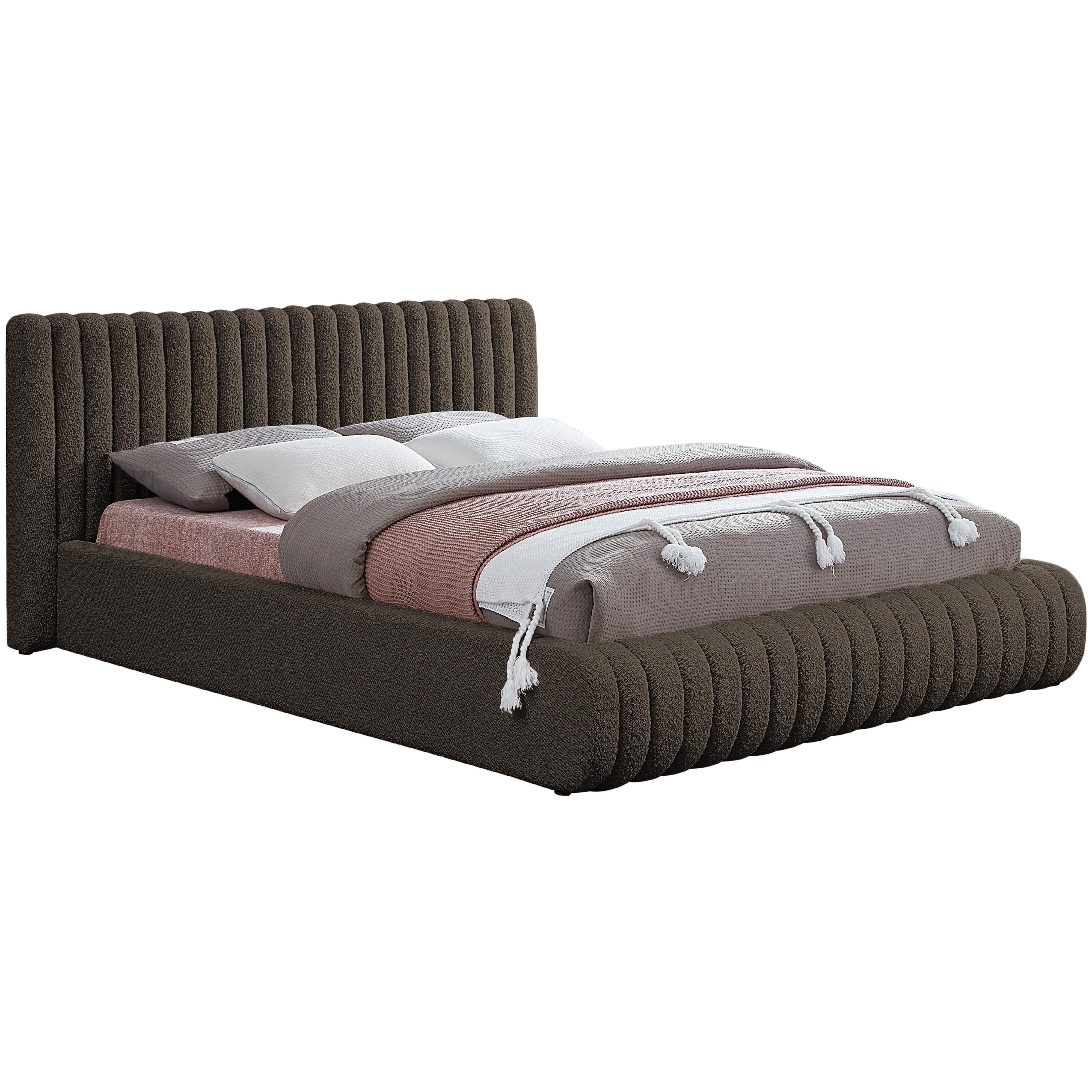 Meridian Nash Brown Boucle Fabric King Bed