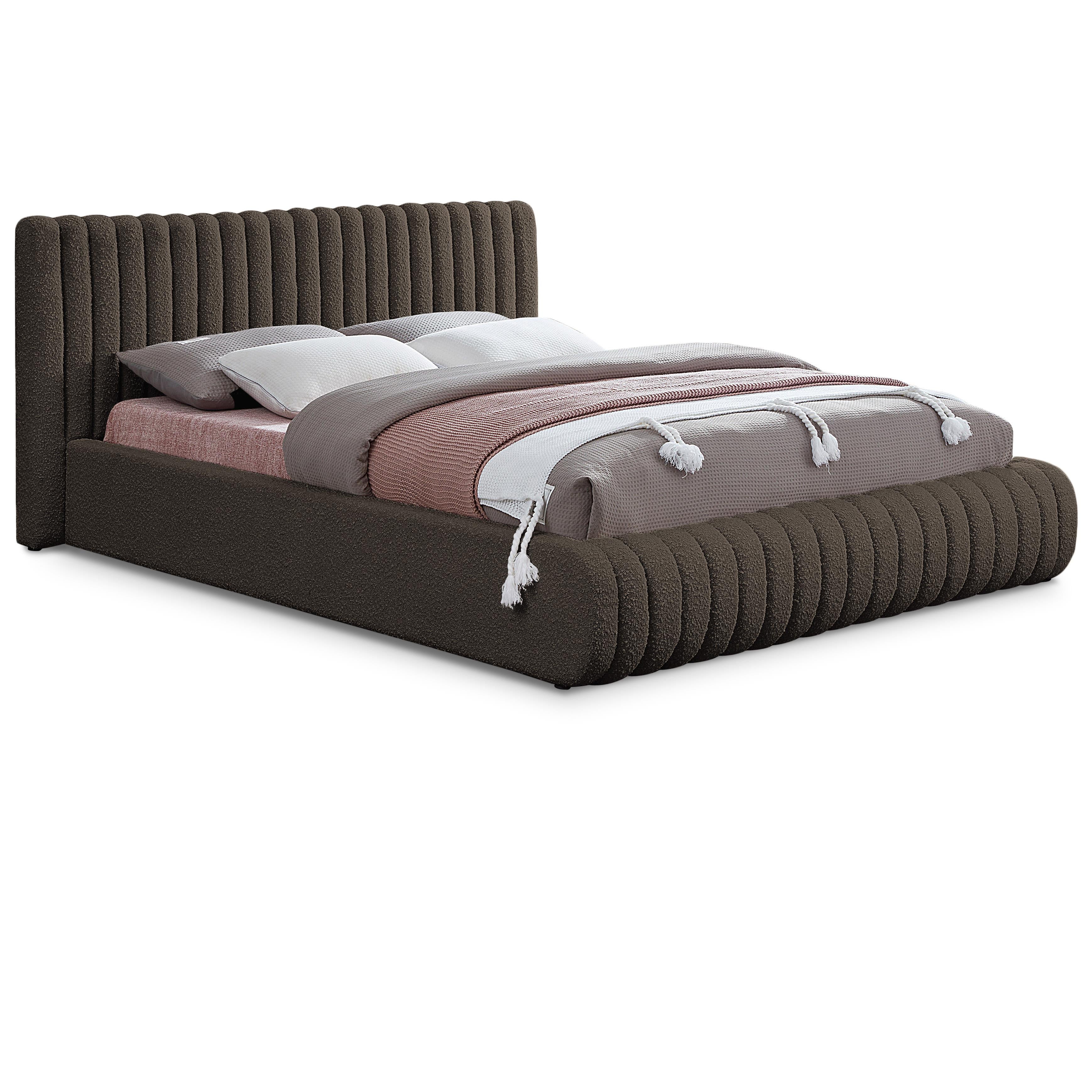 Meridian Nash Brown Boucle Fabric Queen Bed