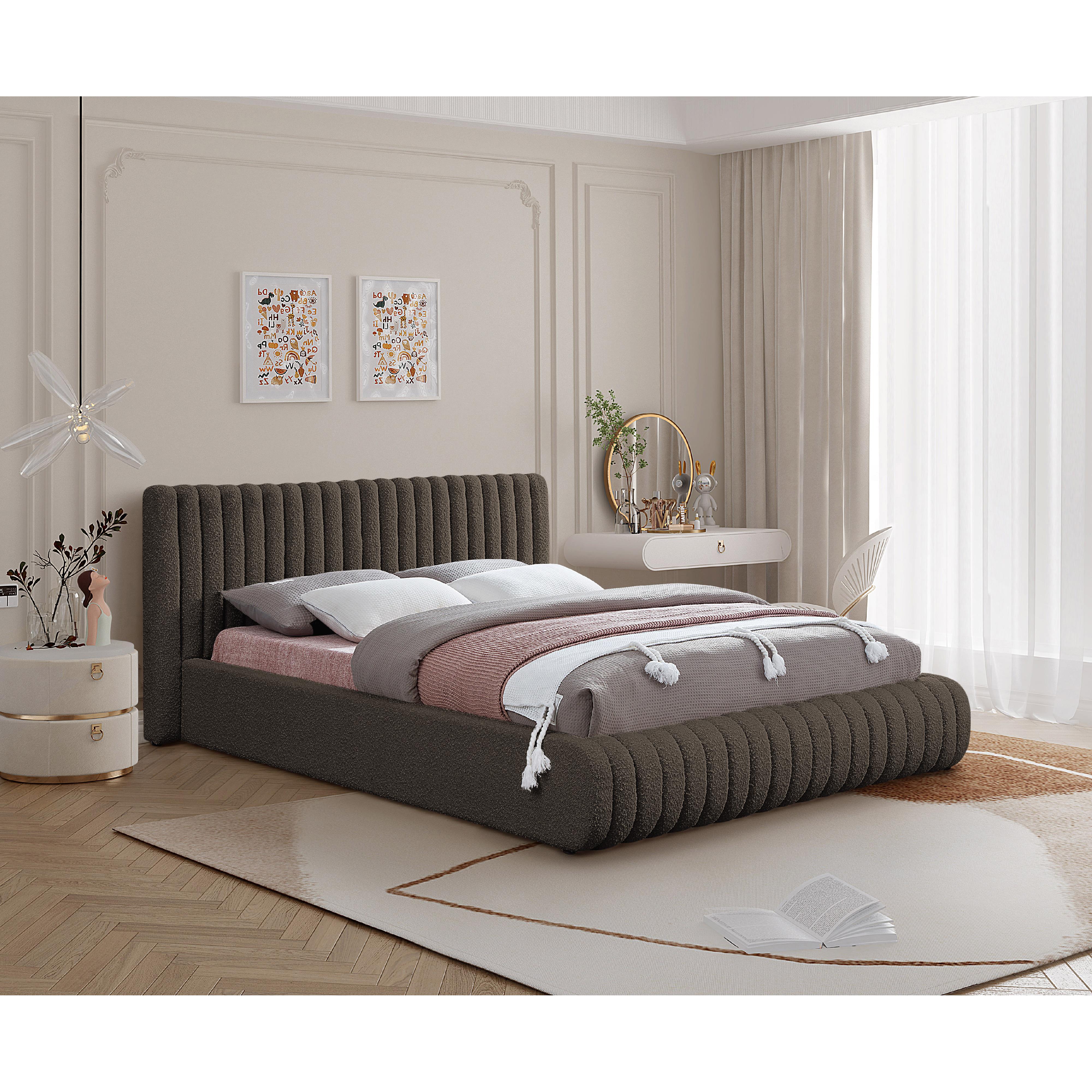 Meridian Nash Brown Boucle Fabric Queen Bed