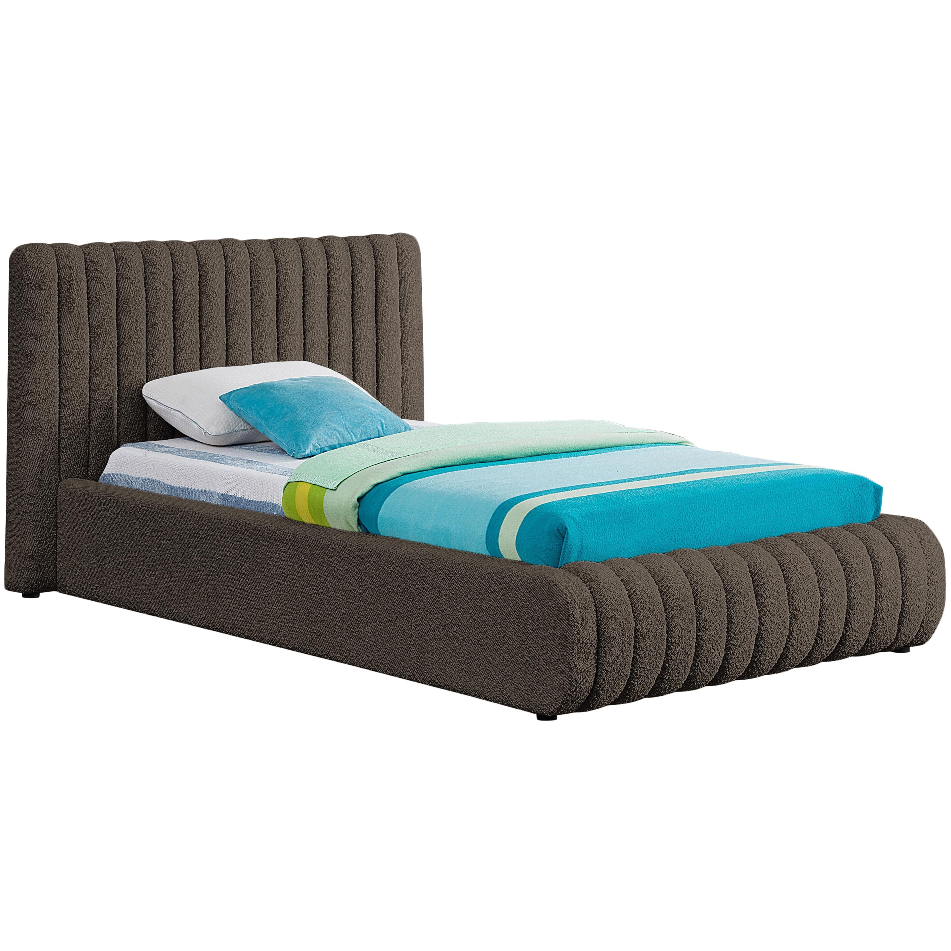 Meridian Nash Brown Boucle Fabric Twin Bed