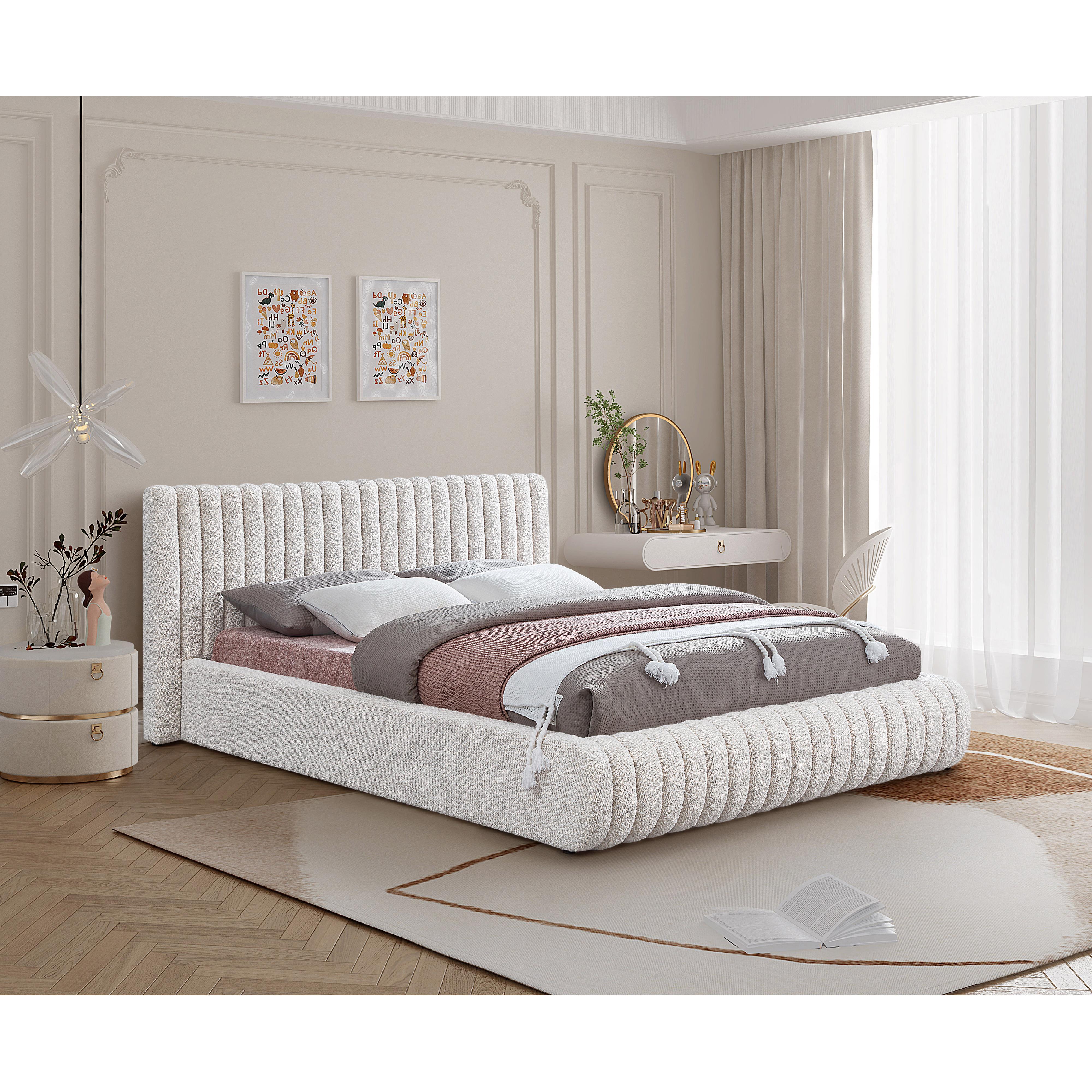 Meridian Nash Cream Boucle Fabric Full Bed