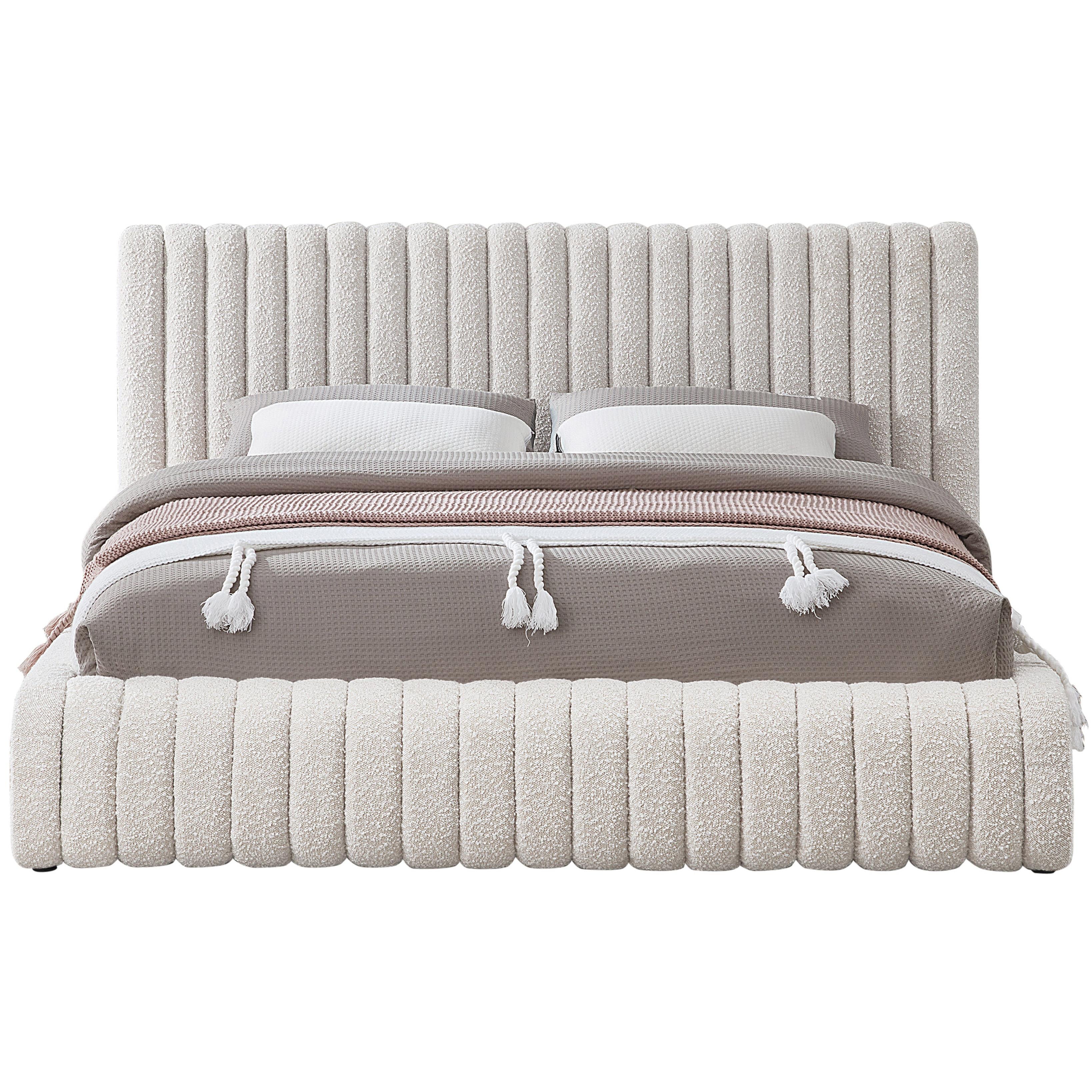 Meridian Nash Cream Boucle Fabric King Bed