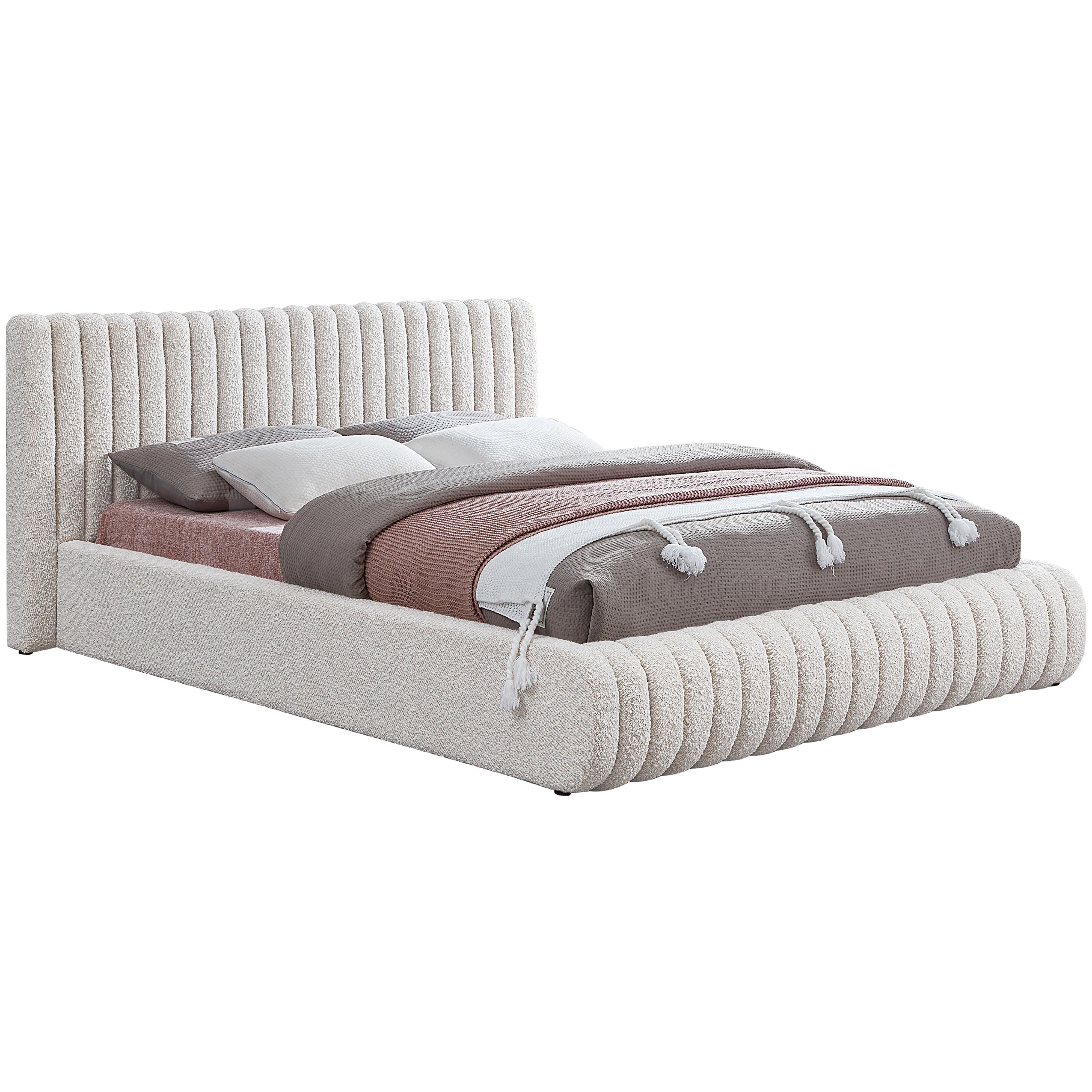 Meridian Nash Cream Boucle Fabric Queen Bed