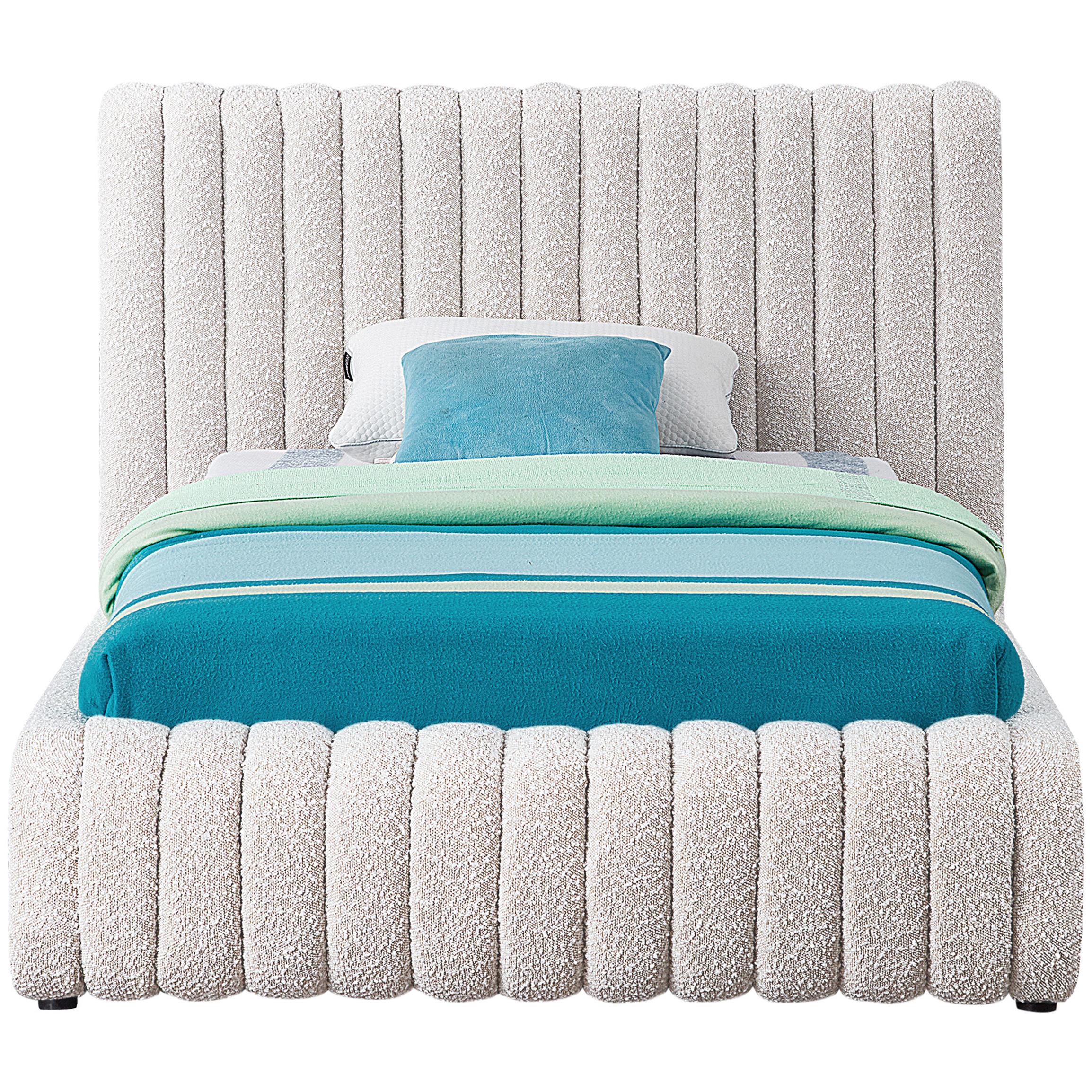 Meridian Nash Cream Boucle Fabric Twin Bed