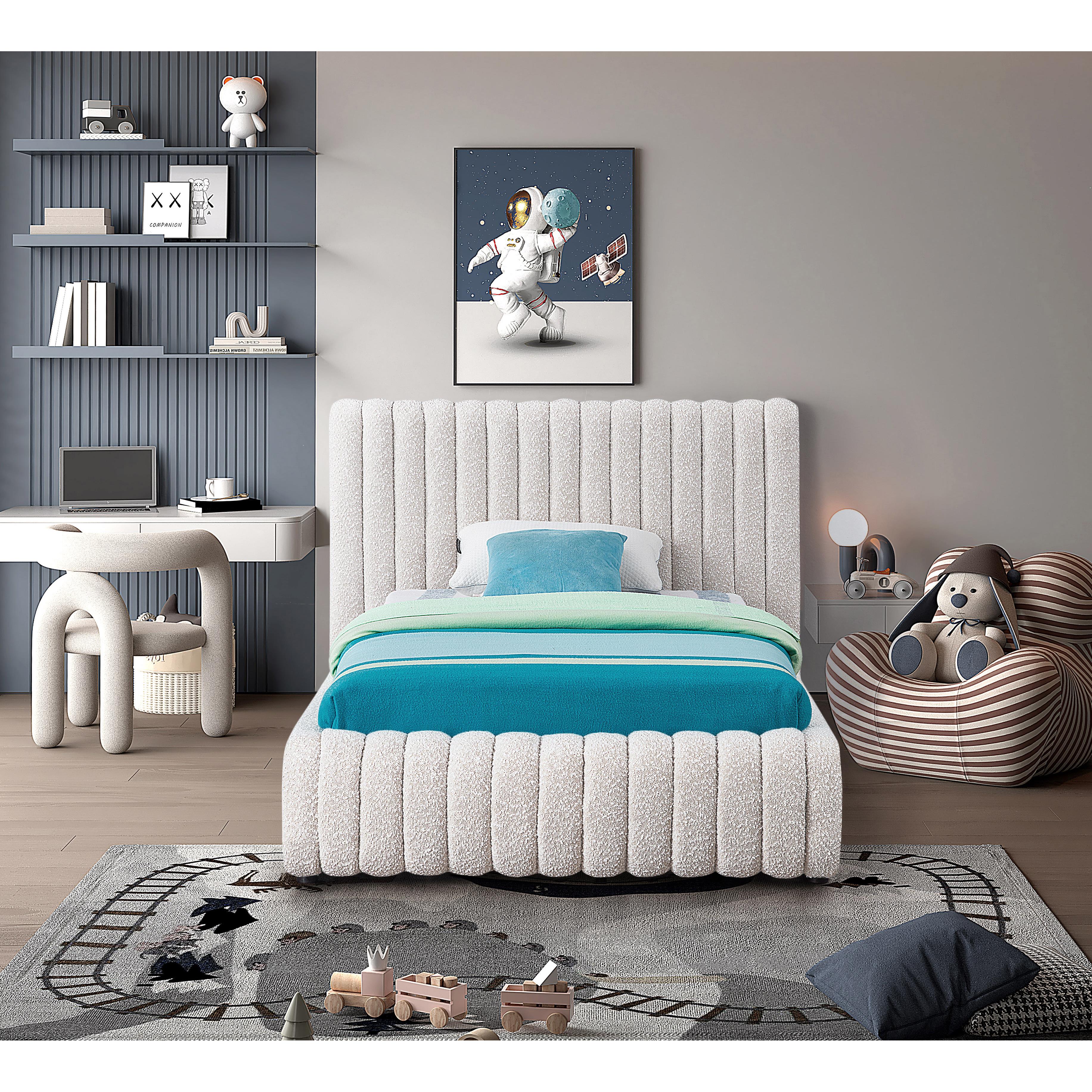 Meridian Nash Cream Boucle Fabric Twin Bed