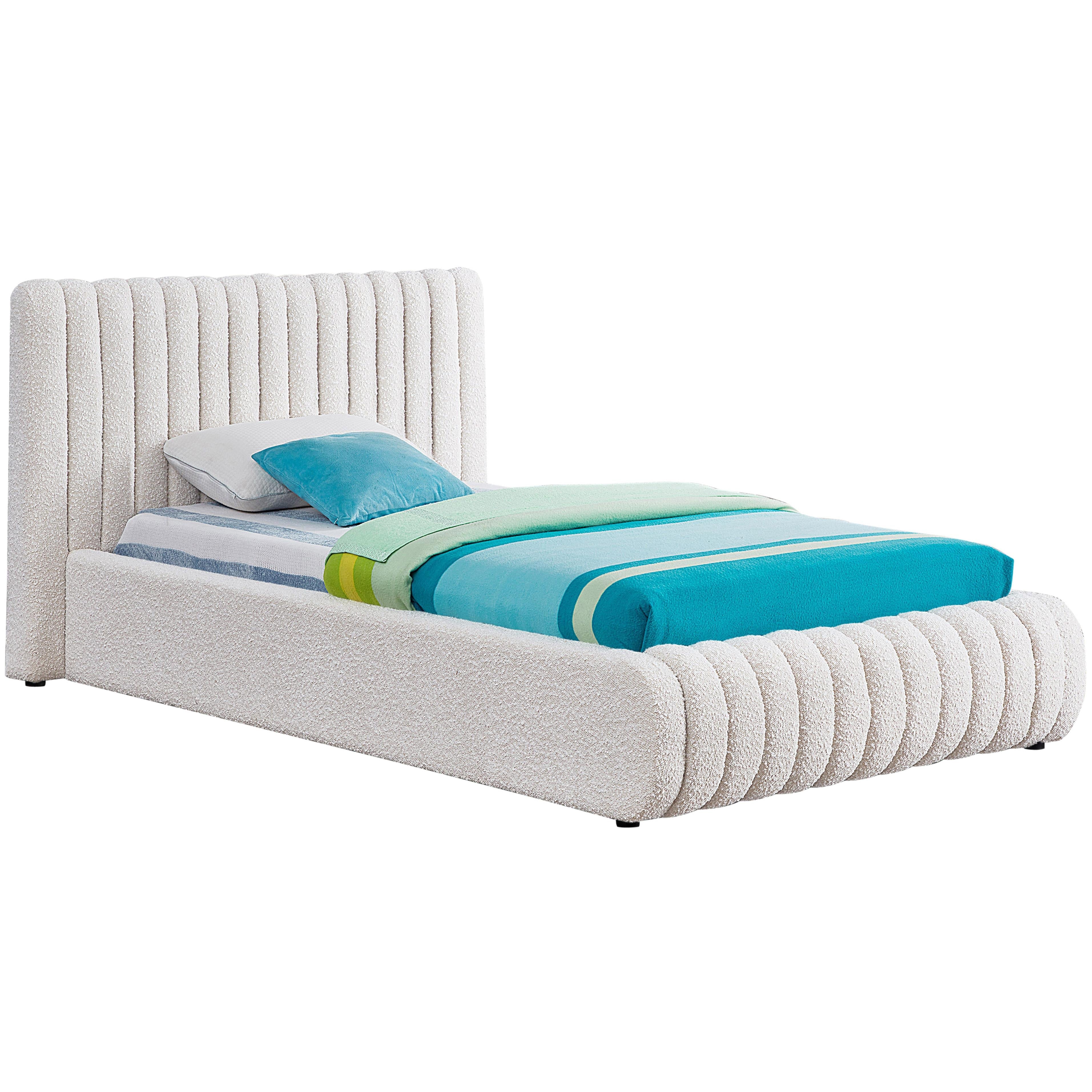 Meridian Nash Cream Boucle Fabric Twin Bed