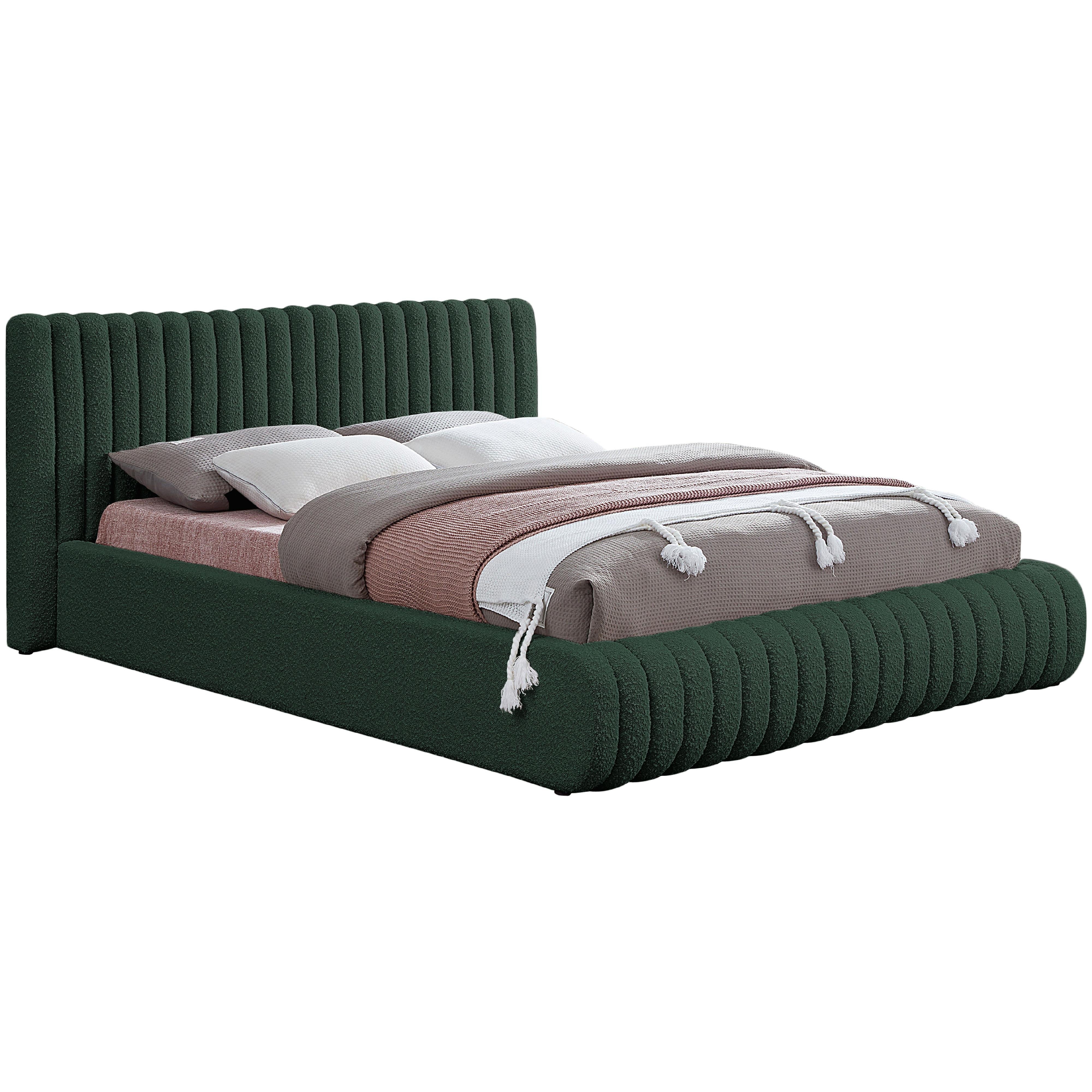 Meridian Nash Green Boucle Fabric King Bed