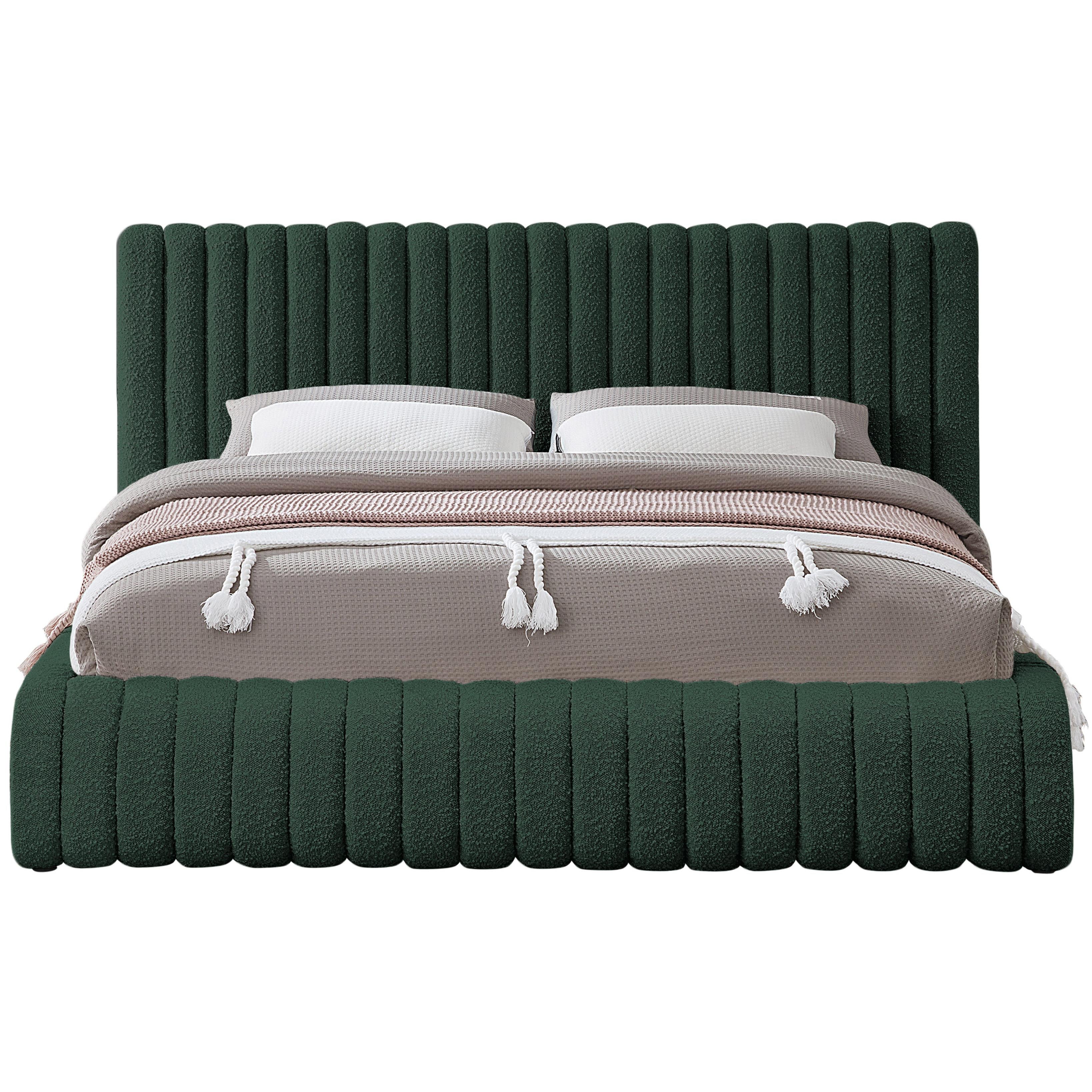 Meridian Nash Green Boucle Fabric Queen Bed