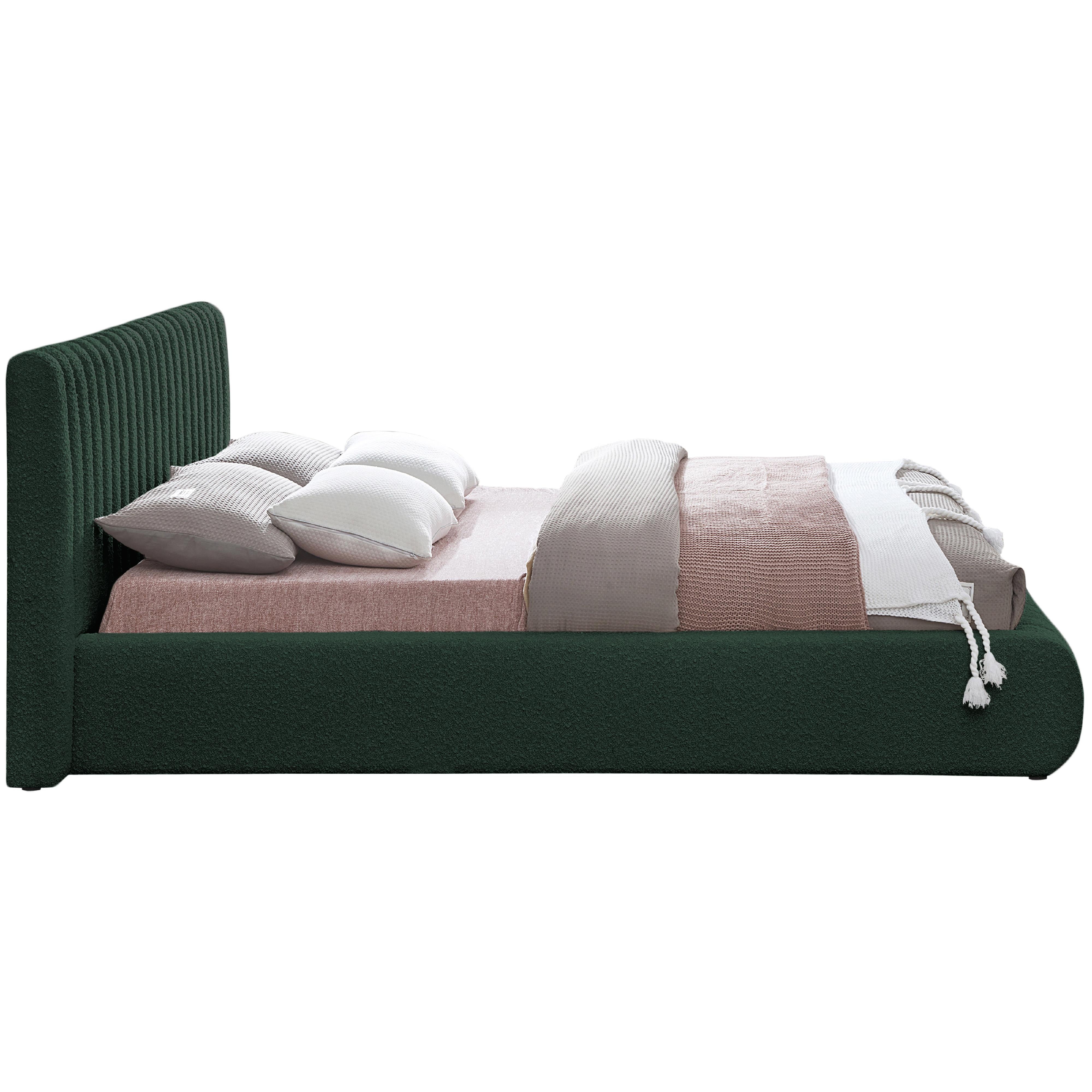 Meridian Nash Green Boucle Fabric Queen Bed