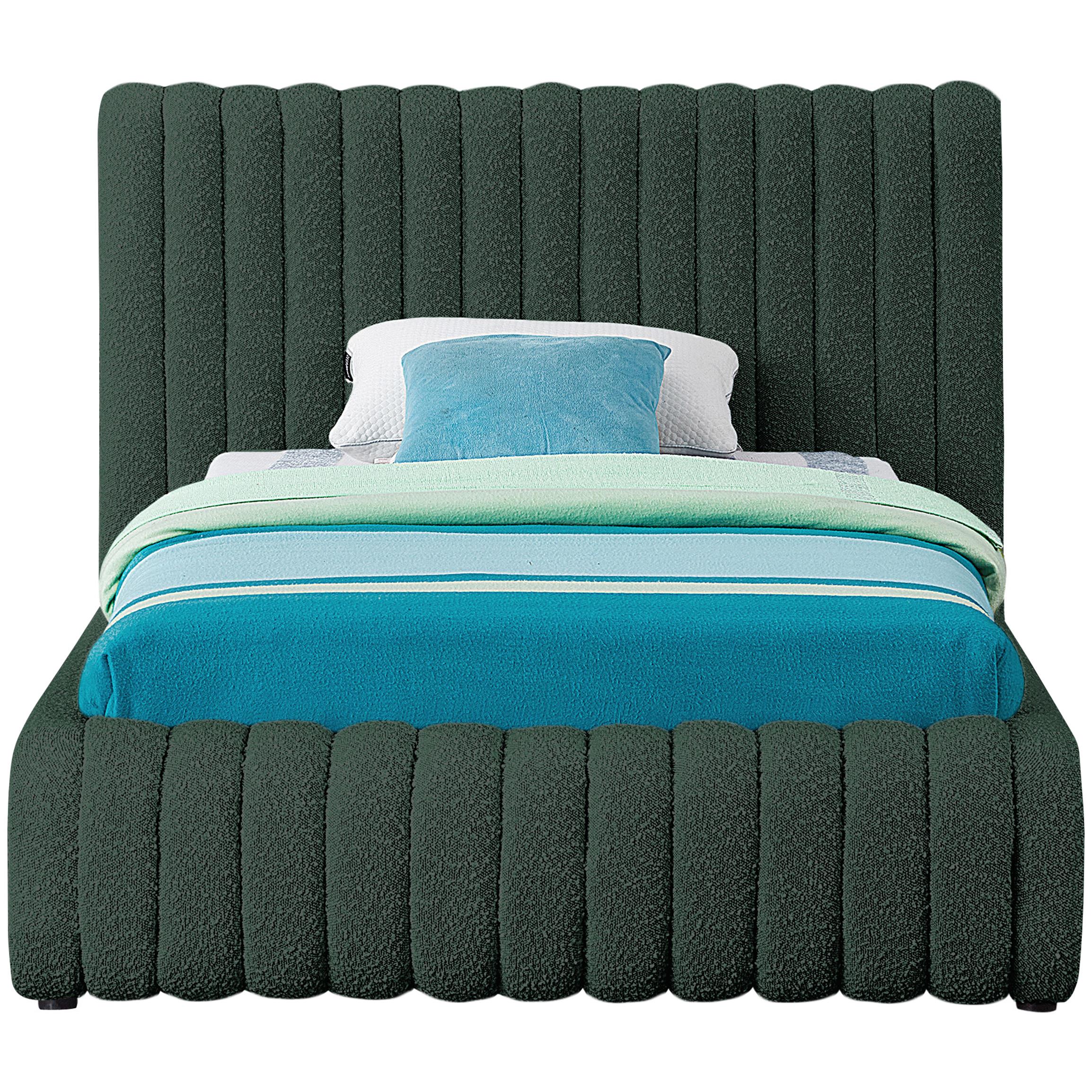 Meridian Nash Green Boucle Fabric Twin Bed