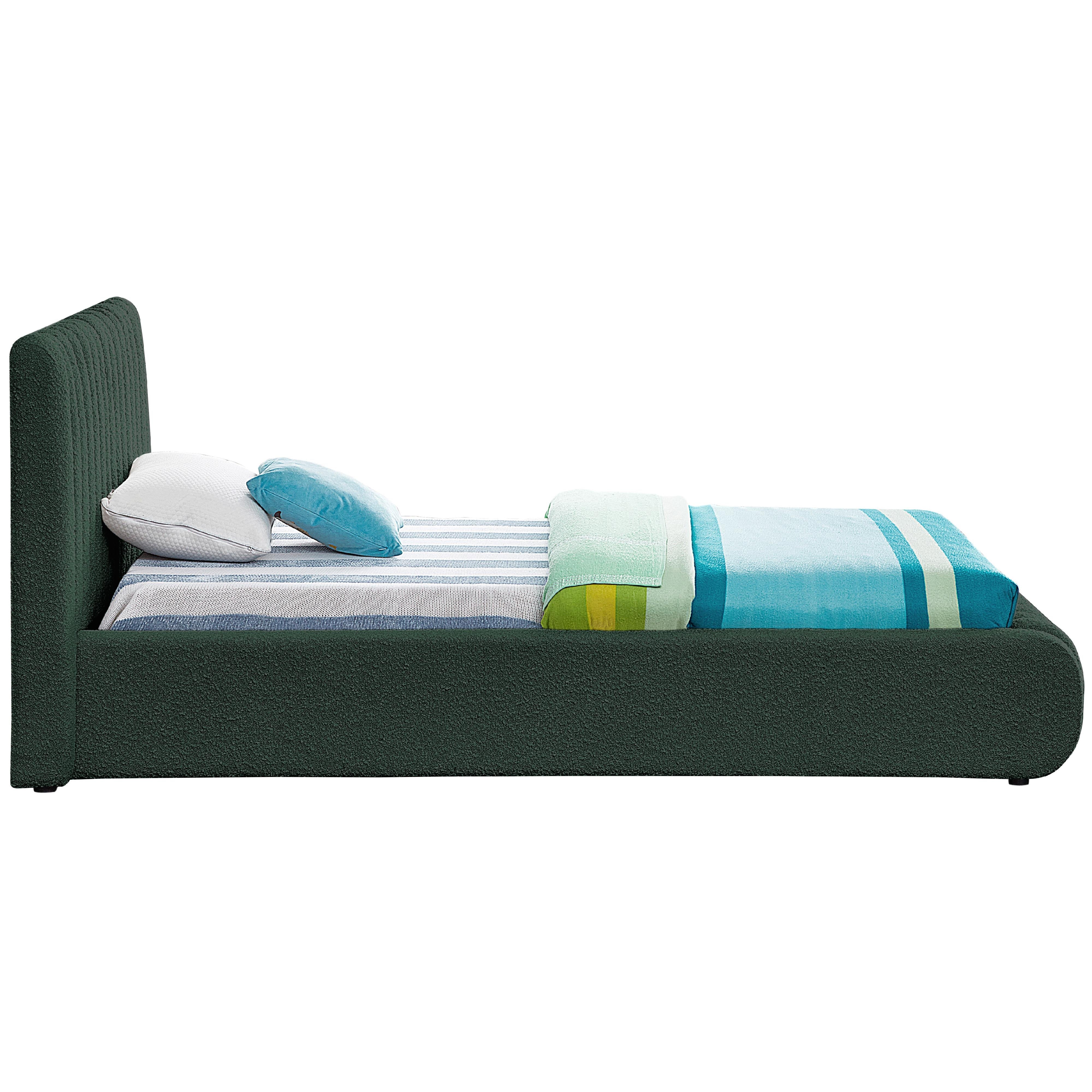 Meridian Nash Green Boucle Fabric Twin Bed