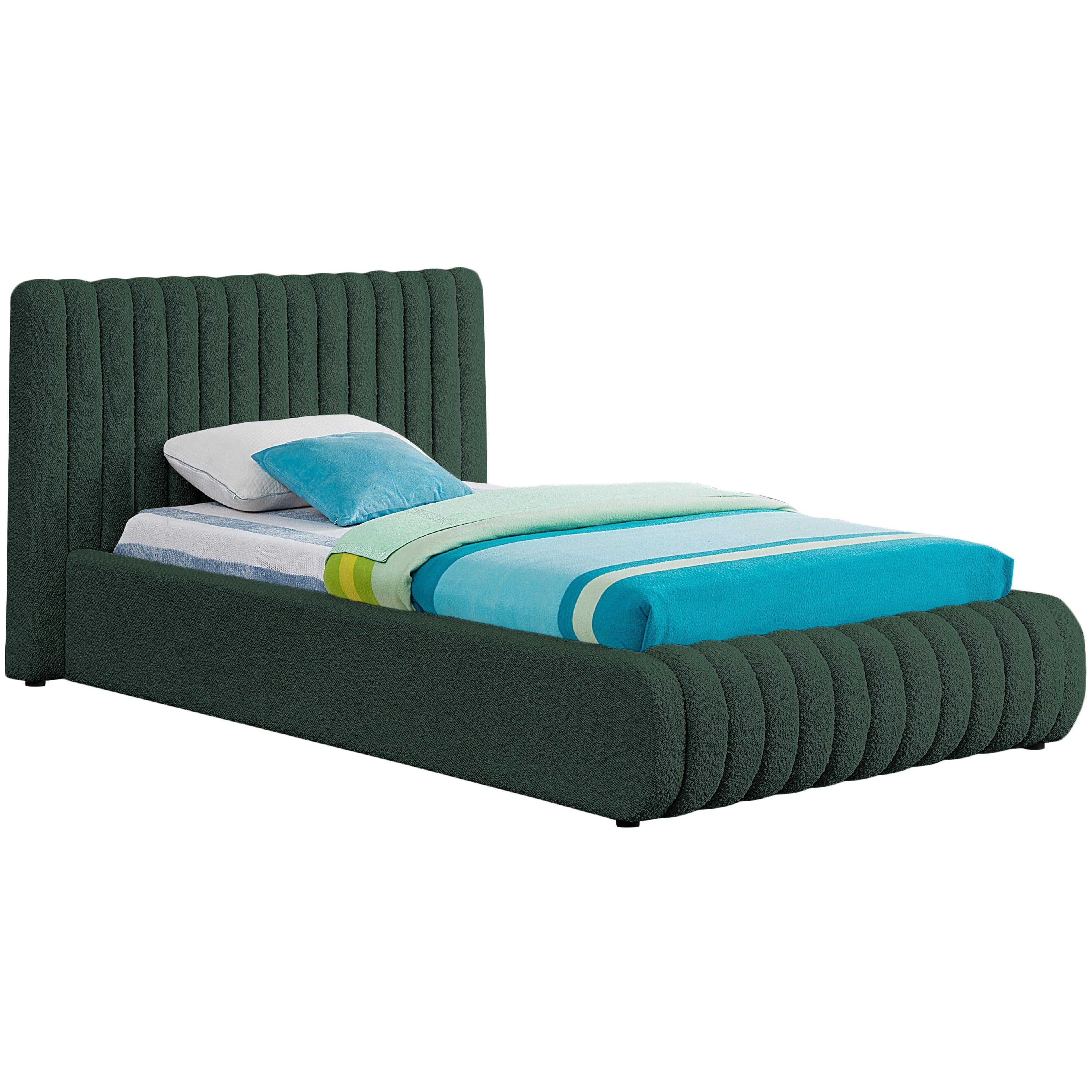 Meridian Nash Green Boucle Fabric Twin Bed