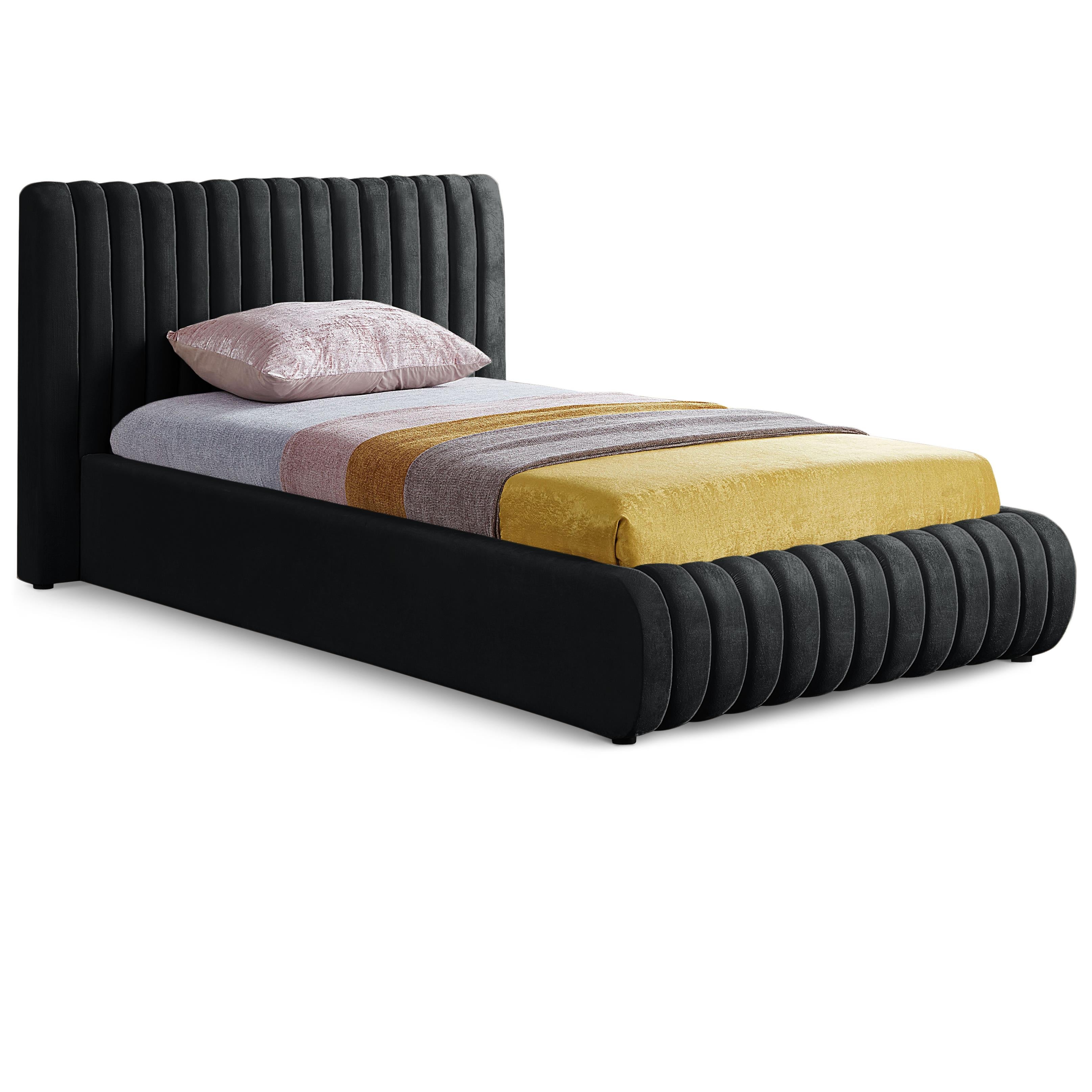 Meridian Nico Black Velvet Twin Bed