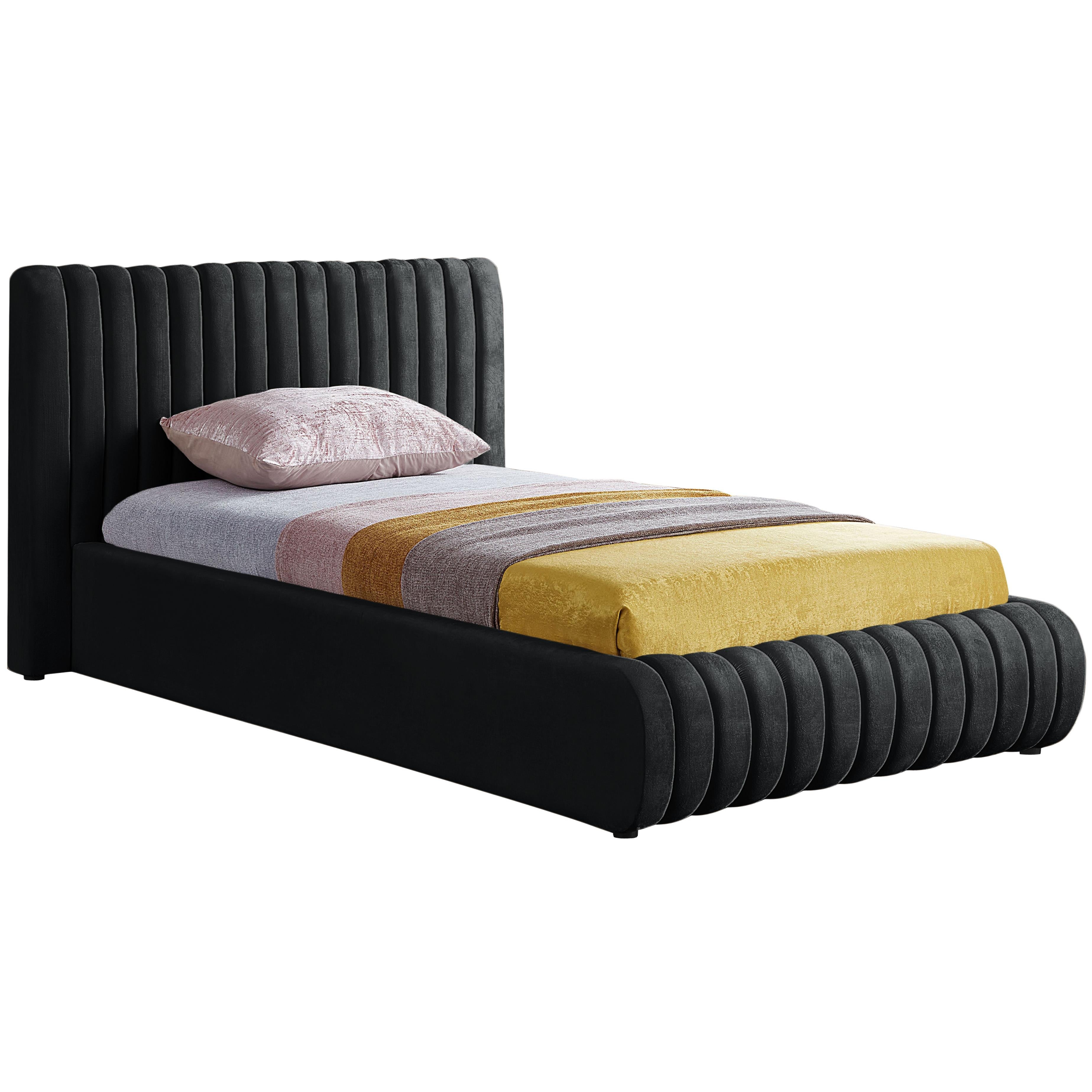 Meridian Nico Black Velvet Twin Bed