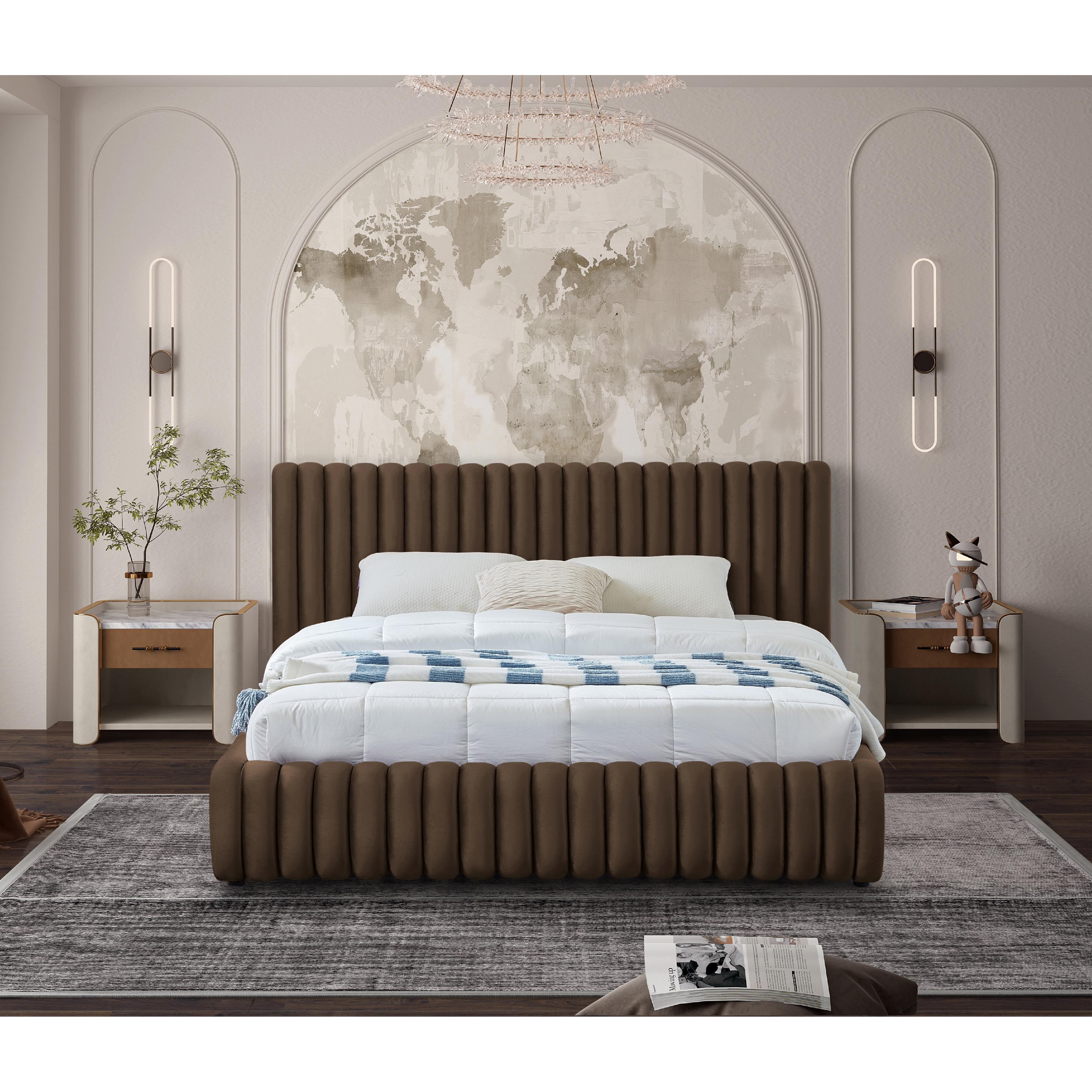 Meridian Nico Brown Velvet Full Bed