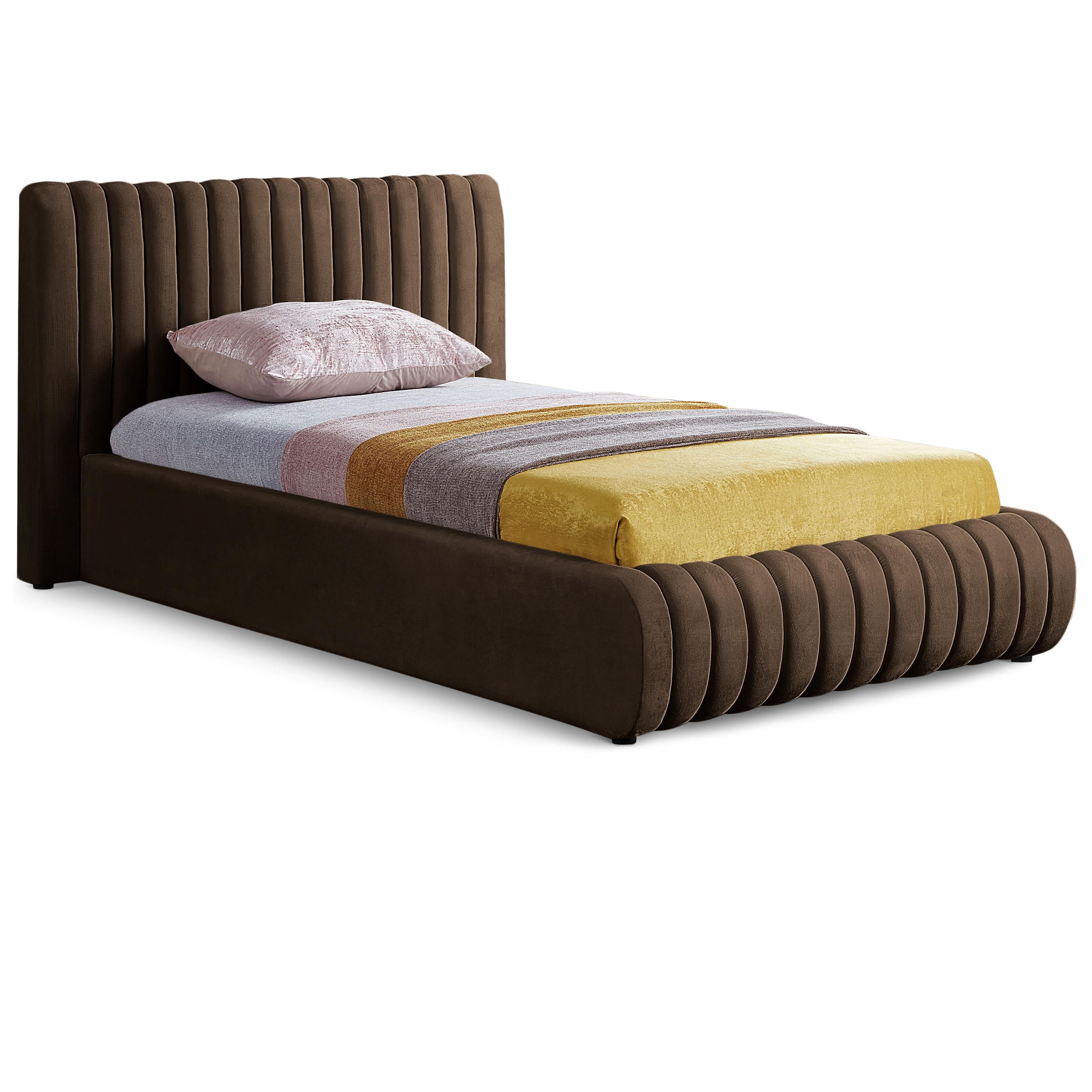 Meridian Nico Brown Velvet Twin Bed