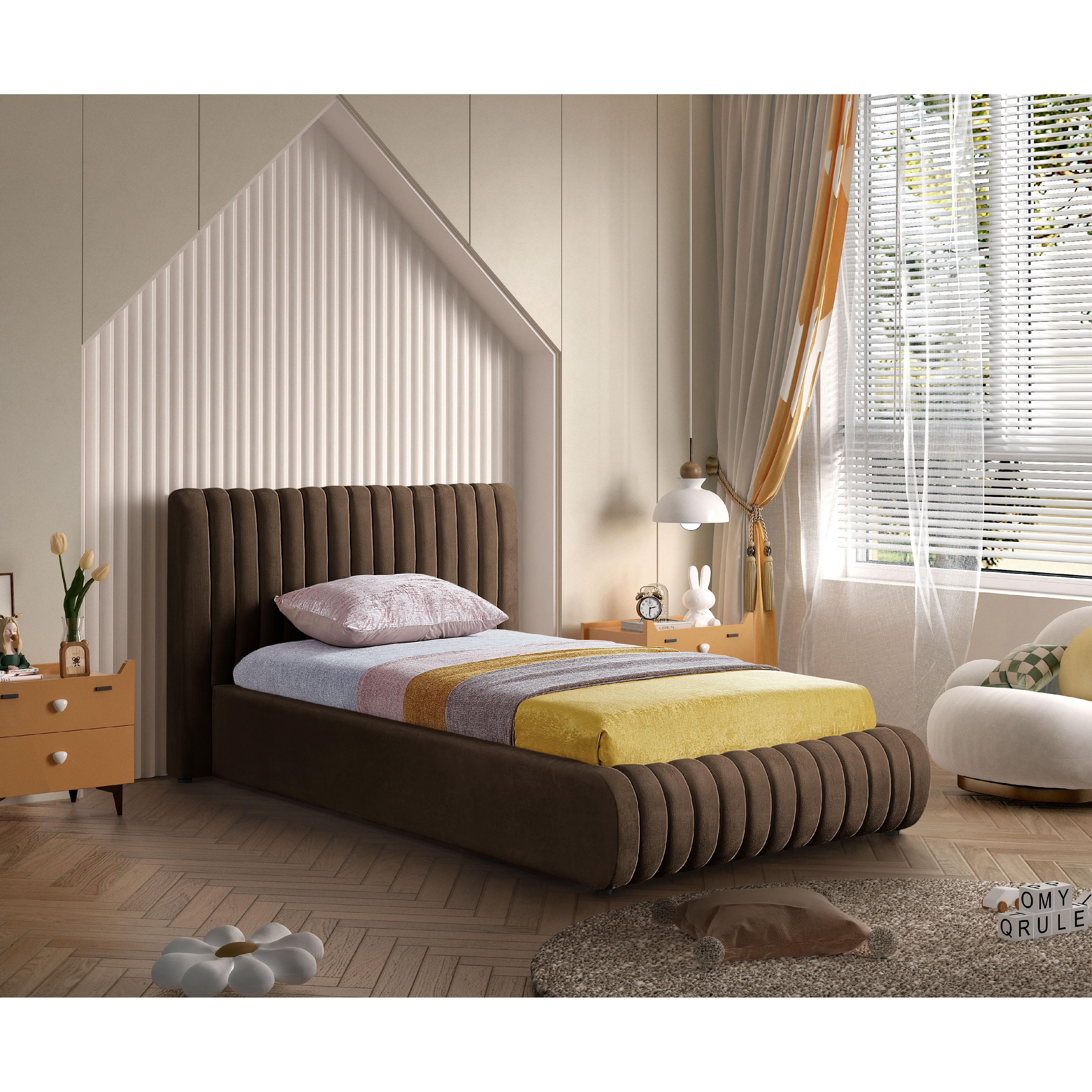Meridian Nico Brown Velvet Twin Bed
