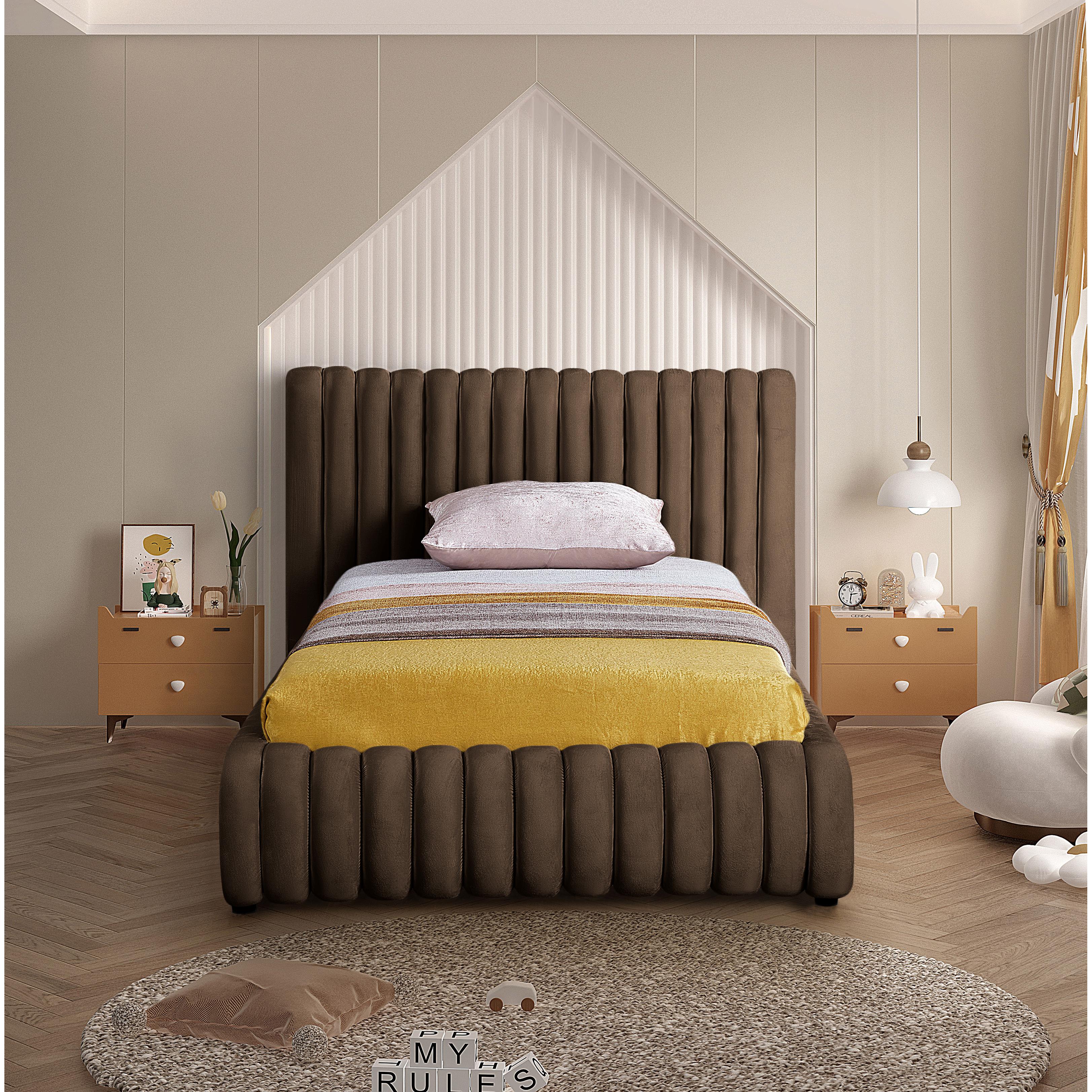 Meridian Nico Brown Velvet Twin Bed
