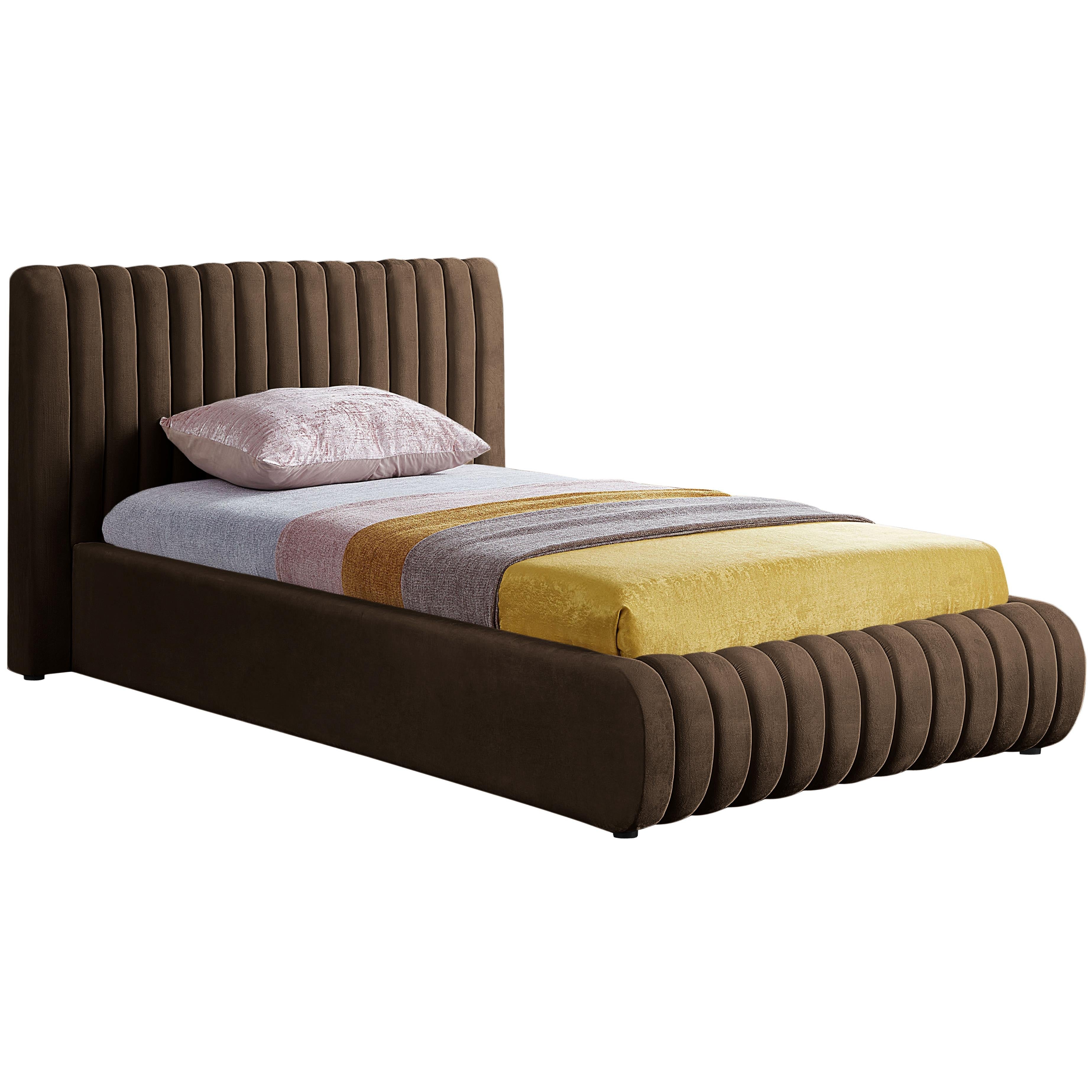 Meridian Nico Brown Velvet Twin Bed