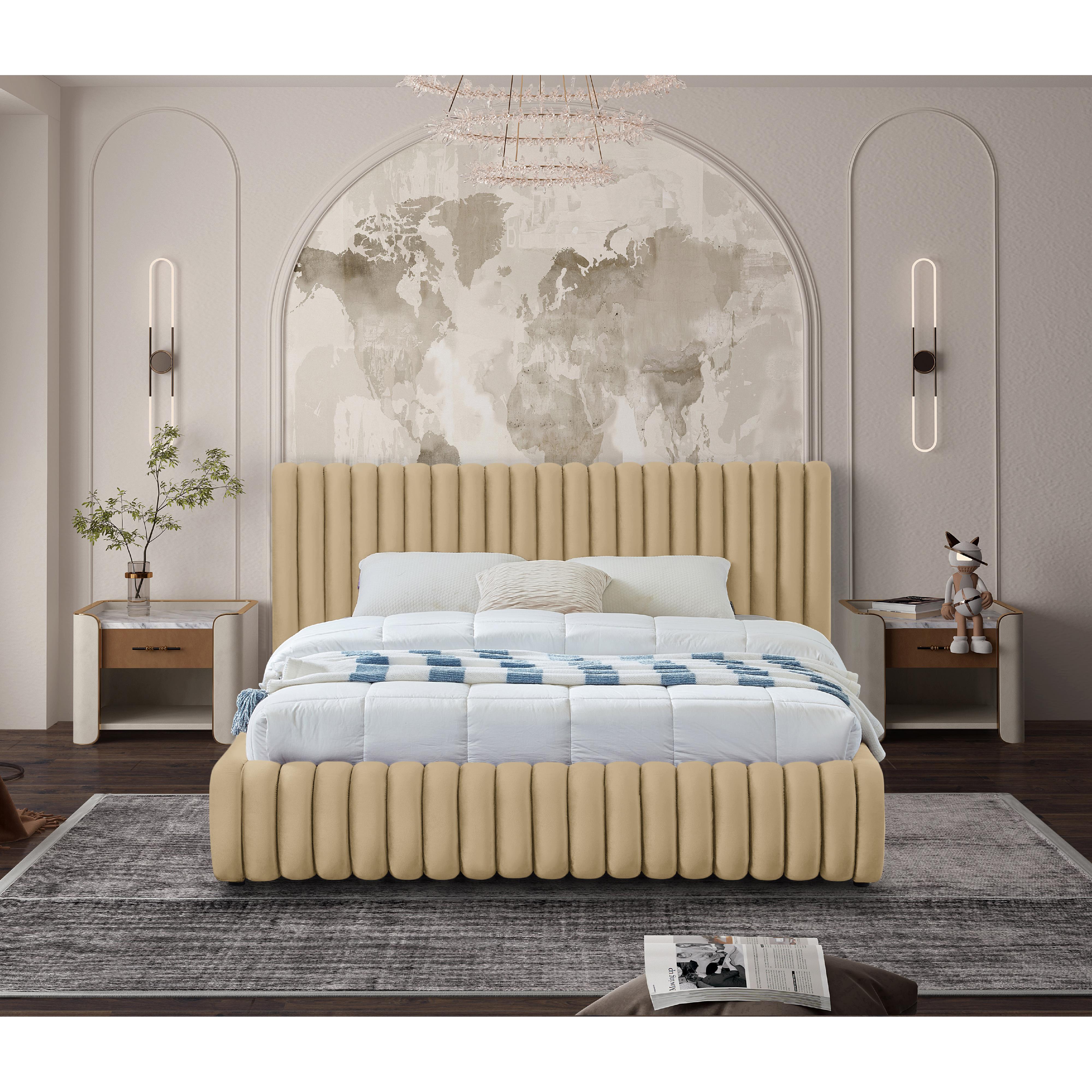 Meridian Nico Camel Velvet King Bed