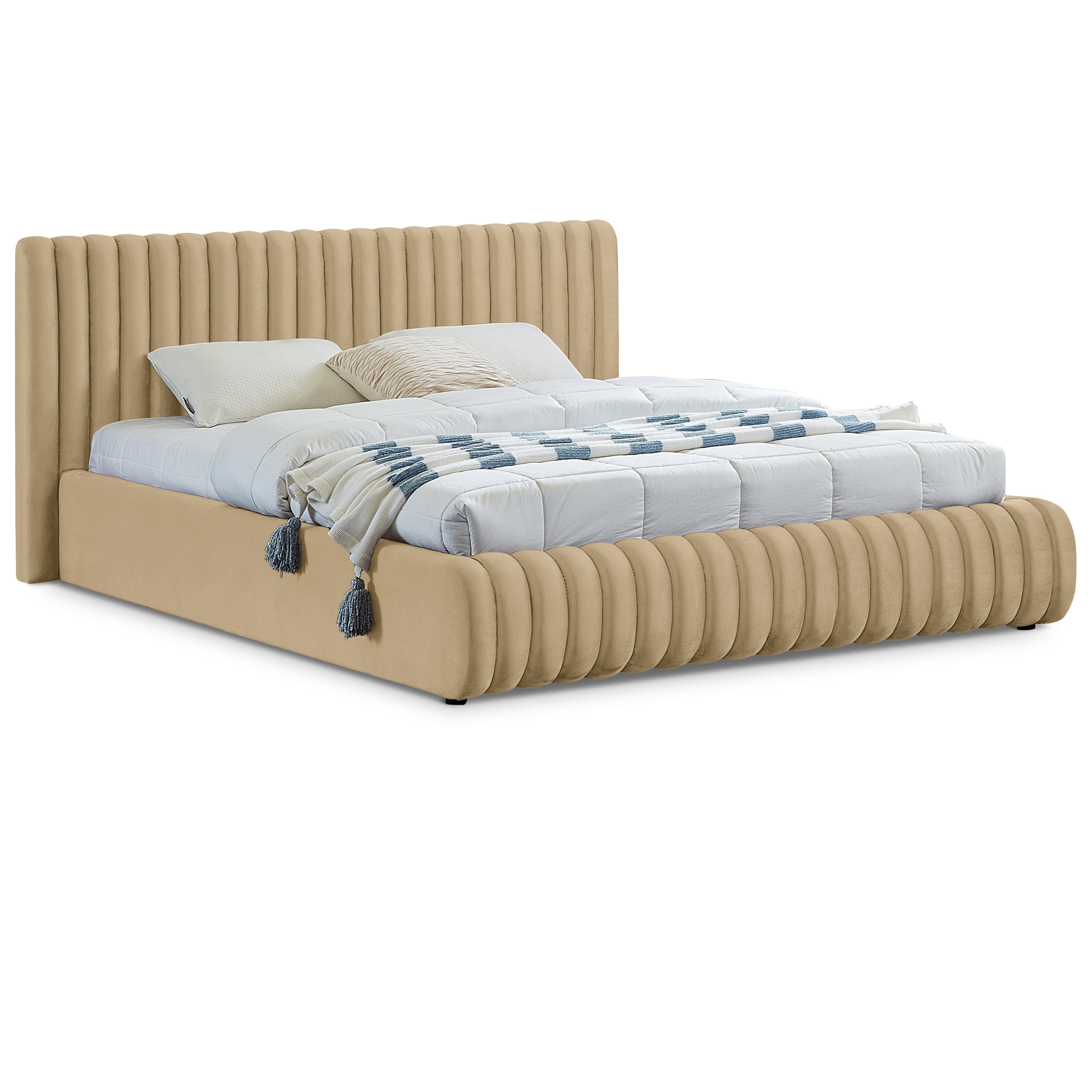 Meridian Nico Camel Velvet Queen Bed