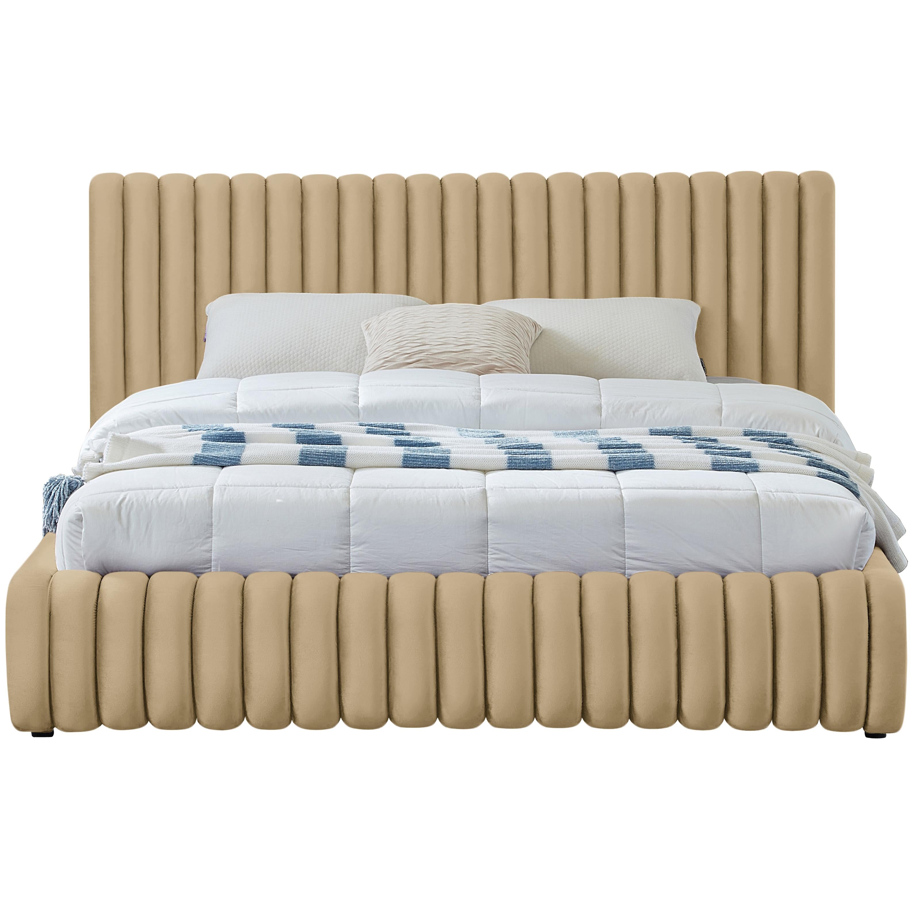 Meridian Nico Camel Velvet Queen Bed