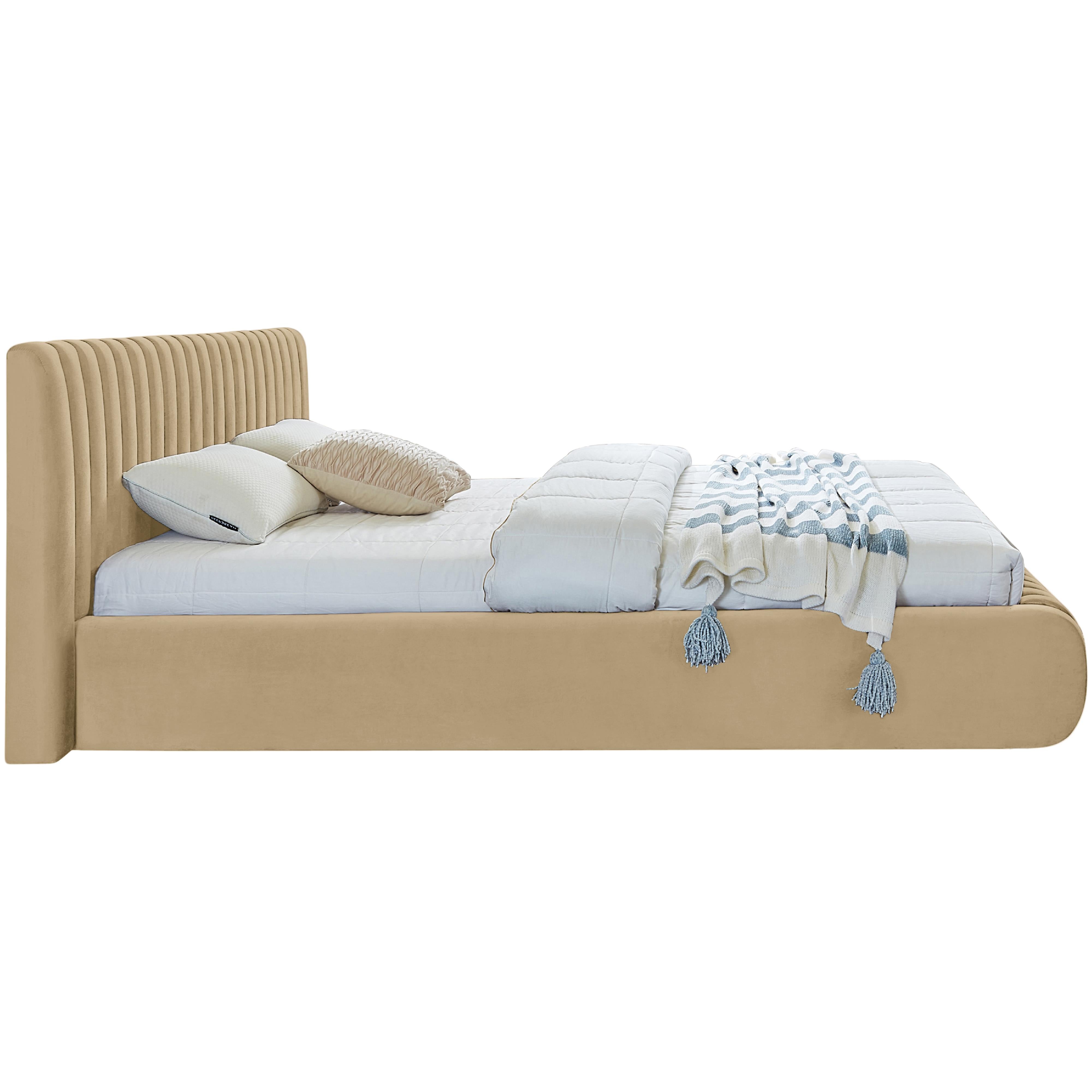 Meridian Nico Camel Velvet Queen Bed