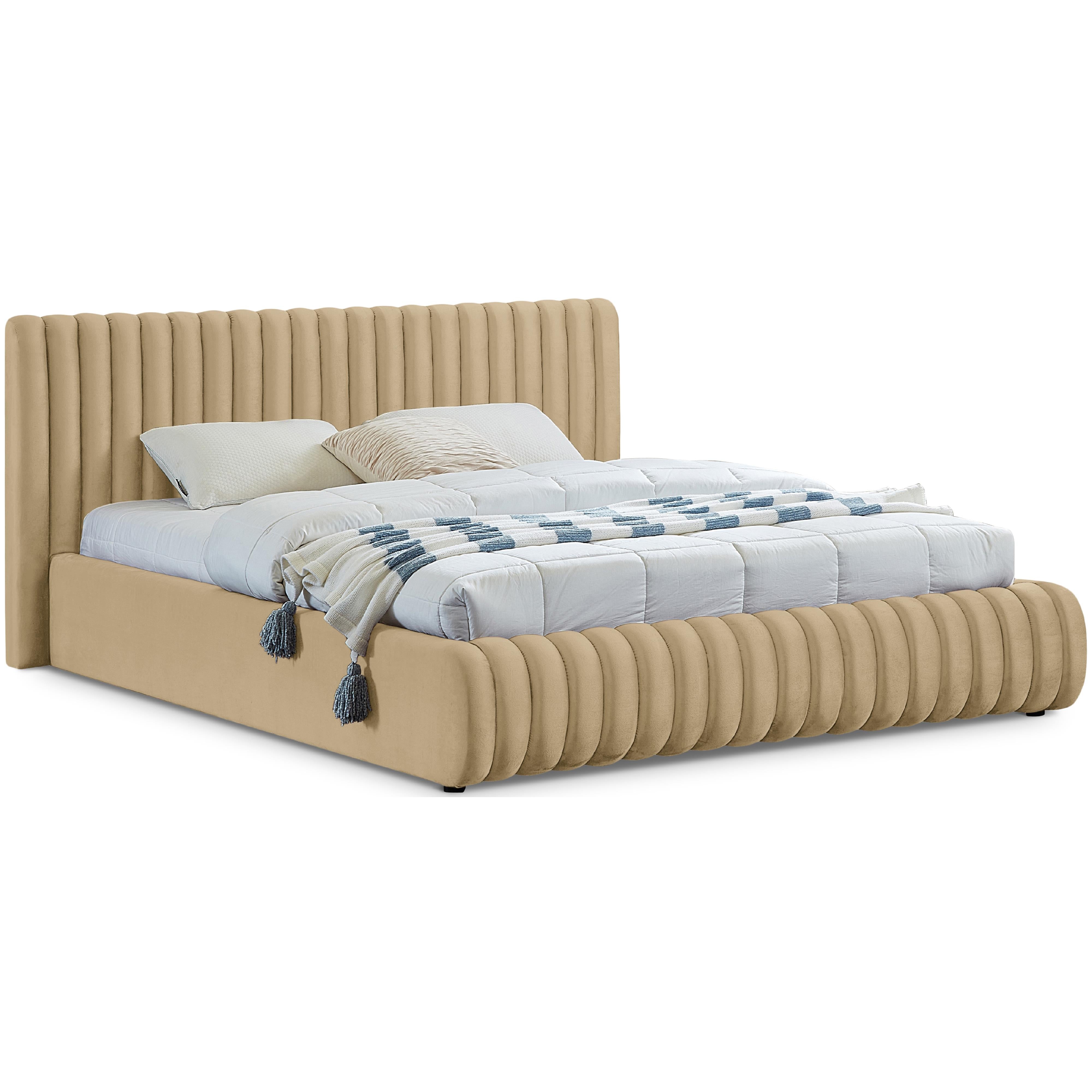Meridian Nico Camel Velvet Queen Bed