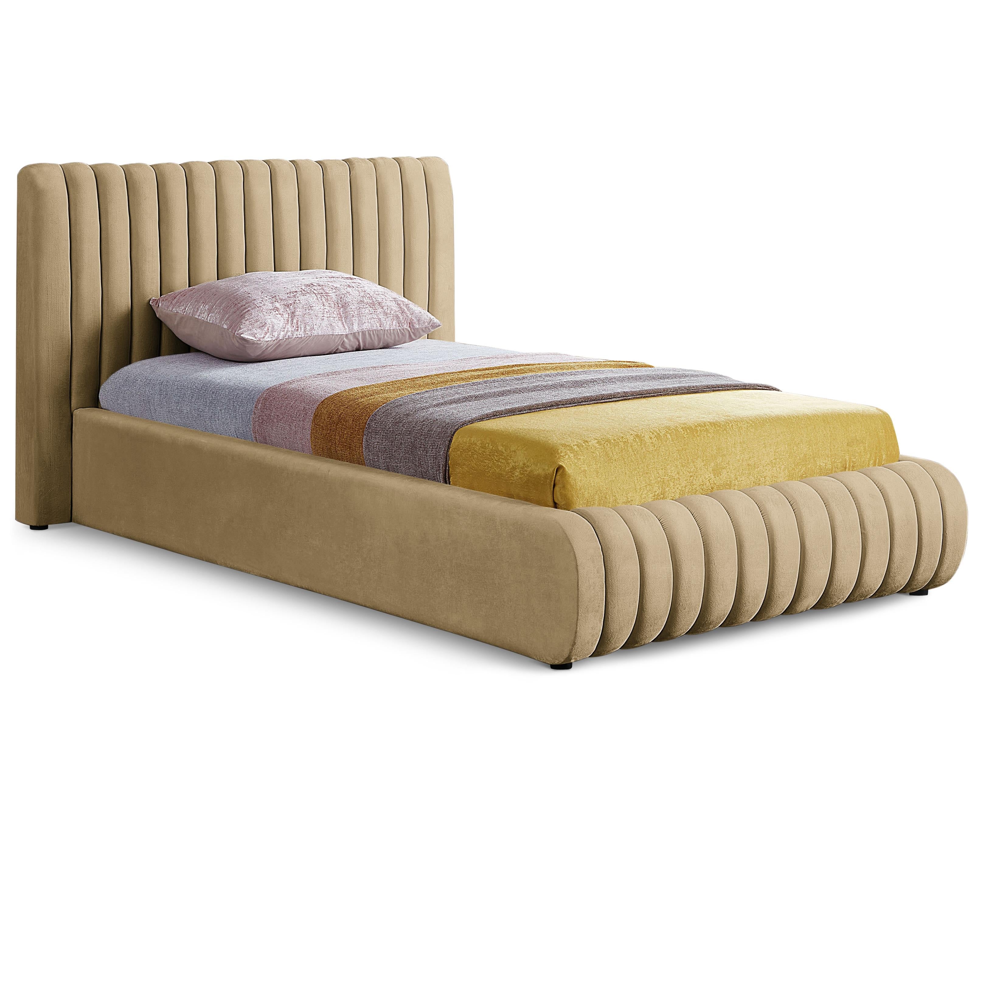 Meridian Nico Camel Velvet Twin Bed