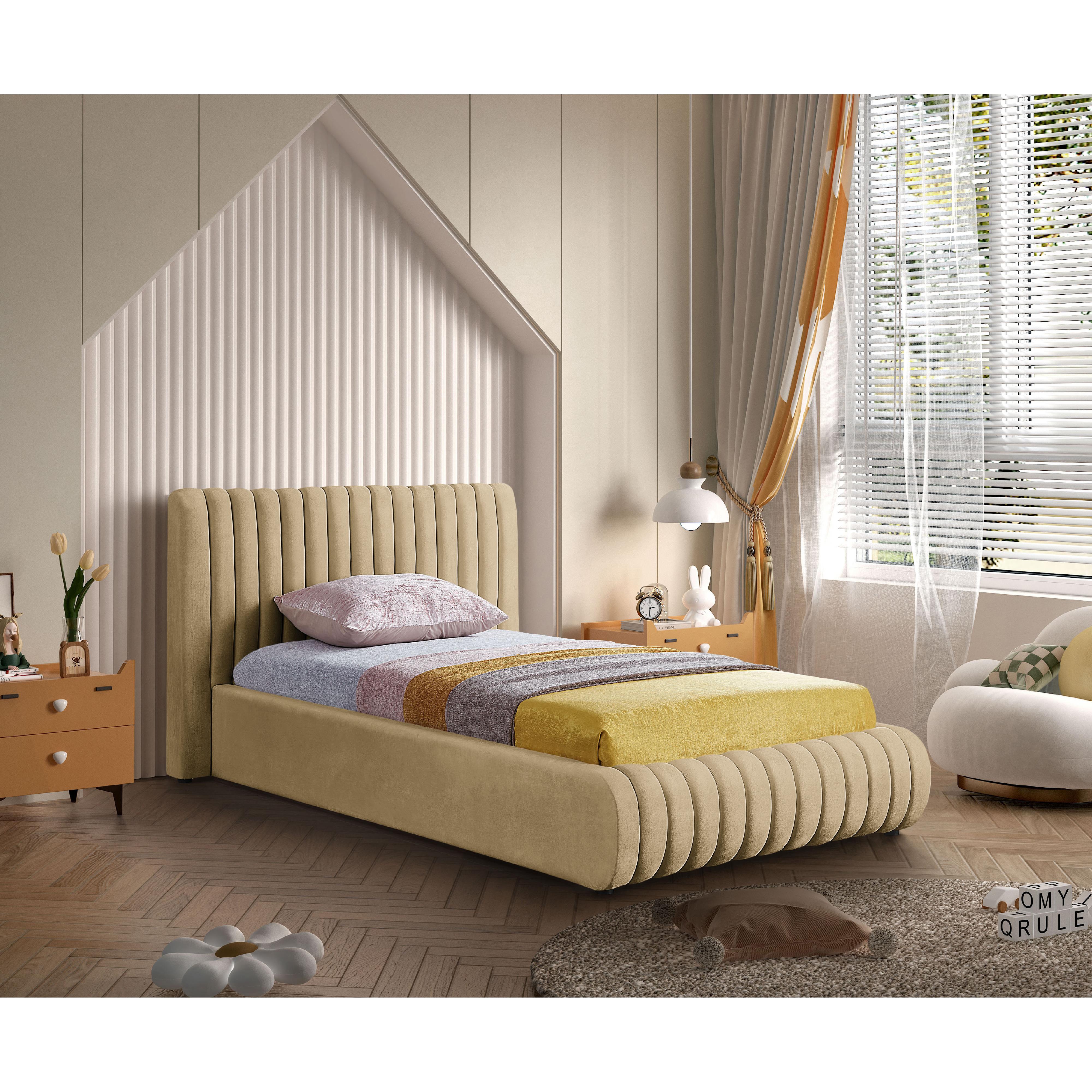 Meridian Nico Camel Velvet Twin Bed
