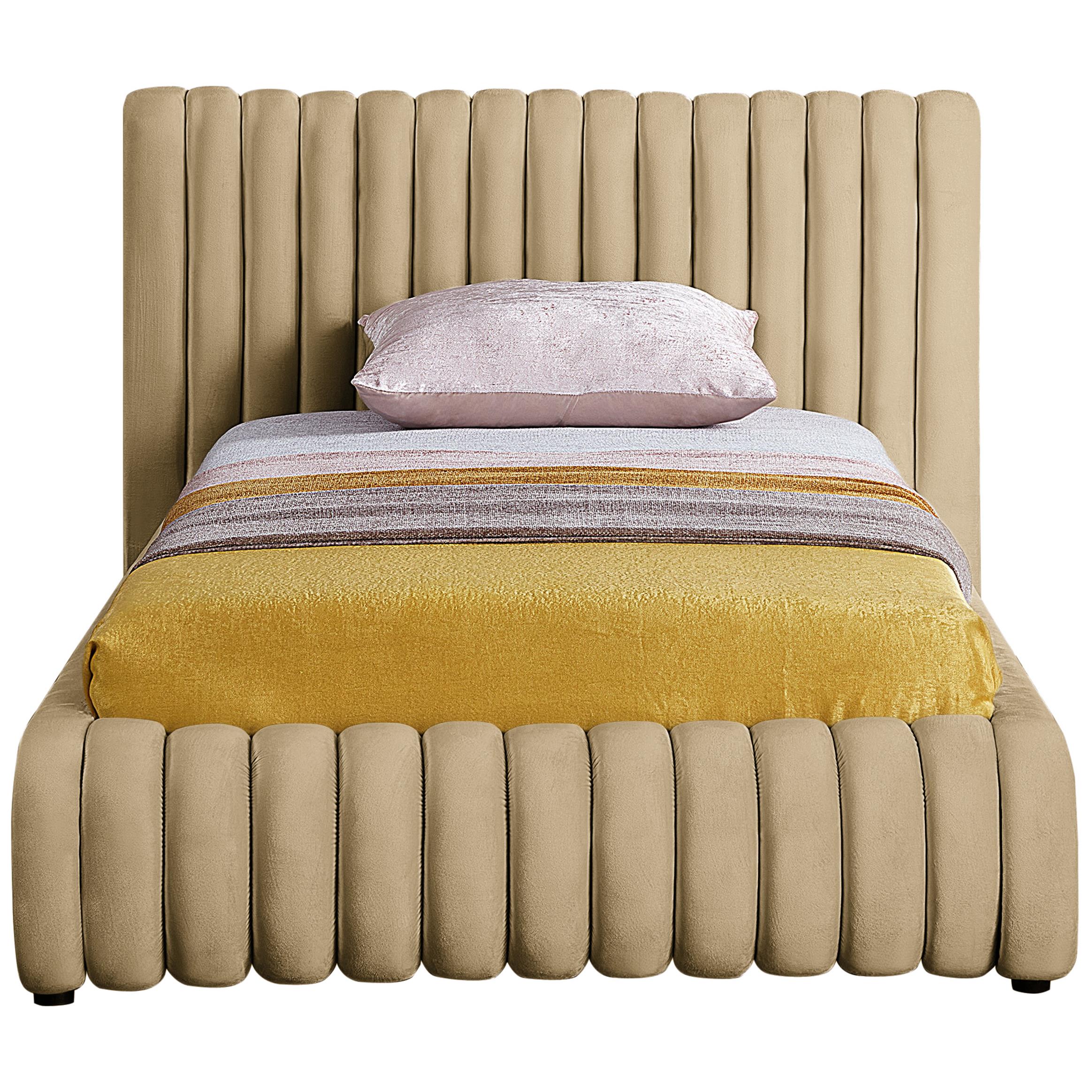 Meridian Nico Camel Velvet Twin Bed