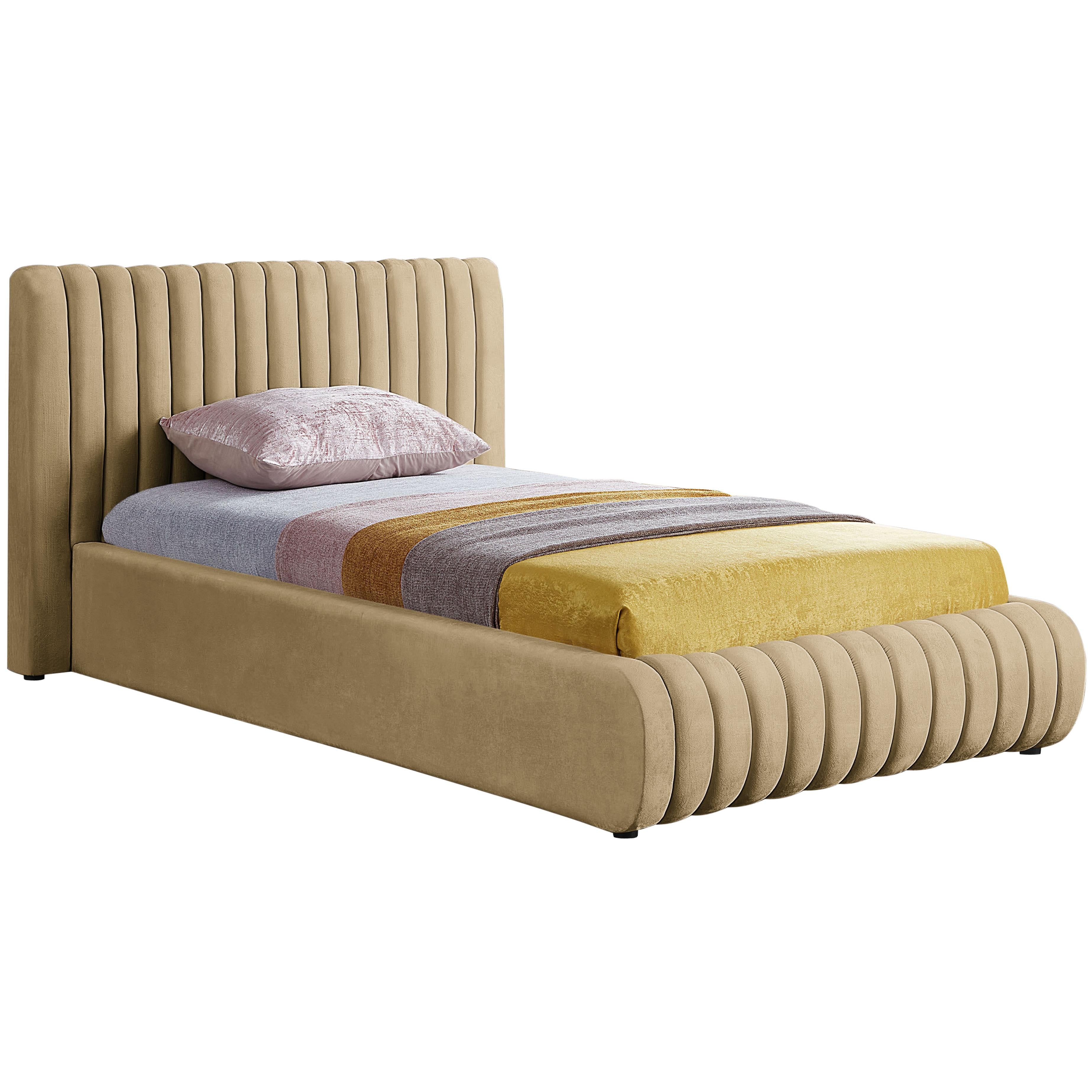 Meridian Nico Camel Velvet Twin Bed