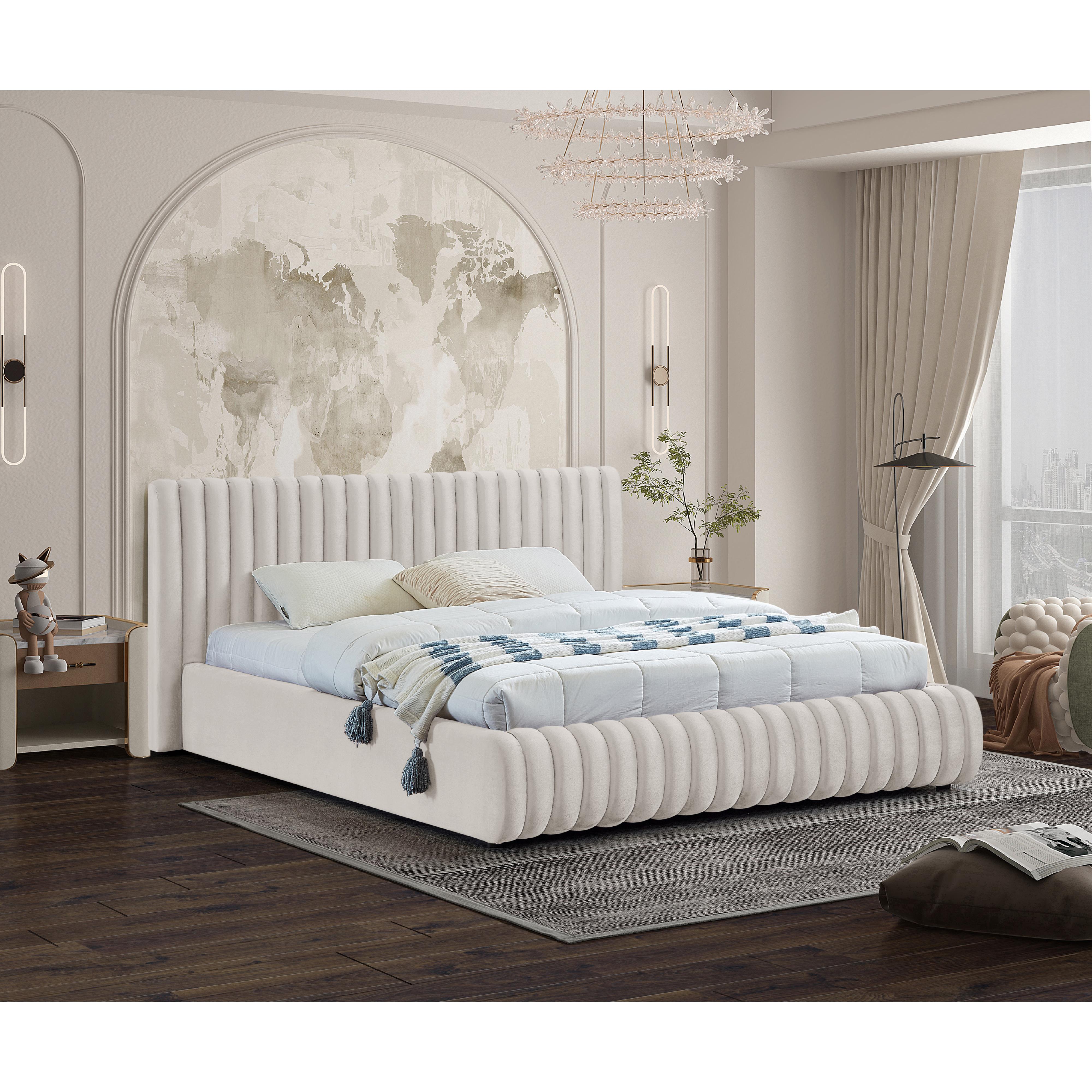 Meridian Nico Cream Velvet Queen Bed