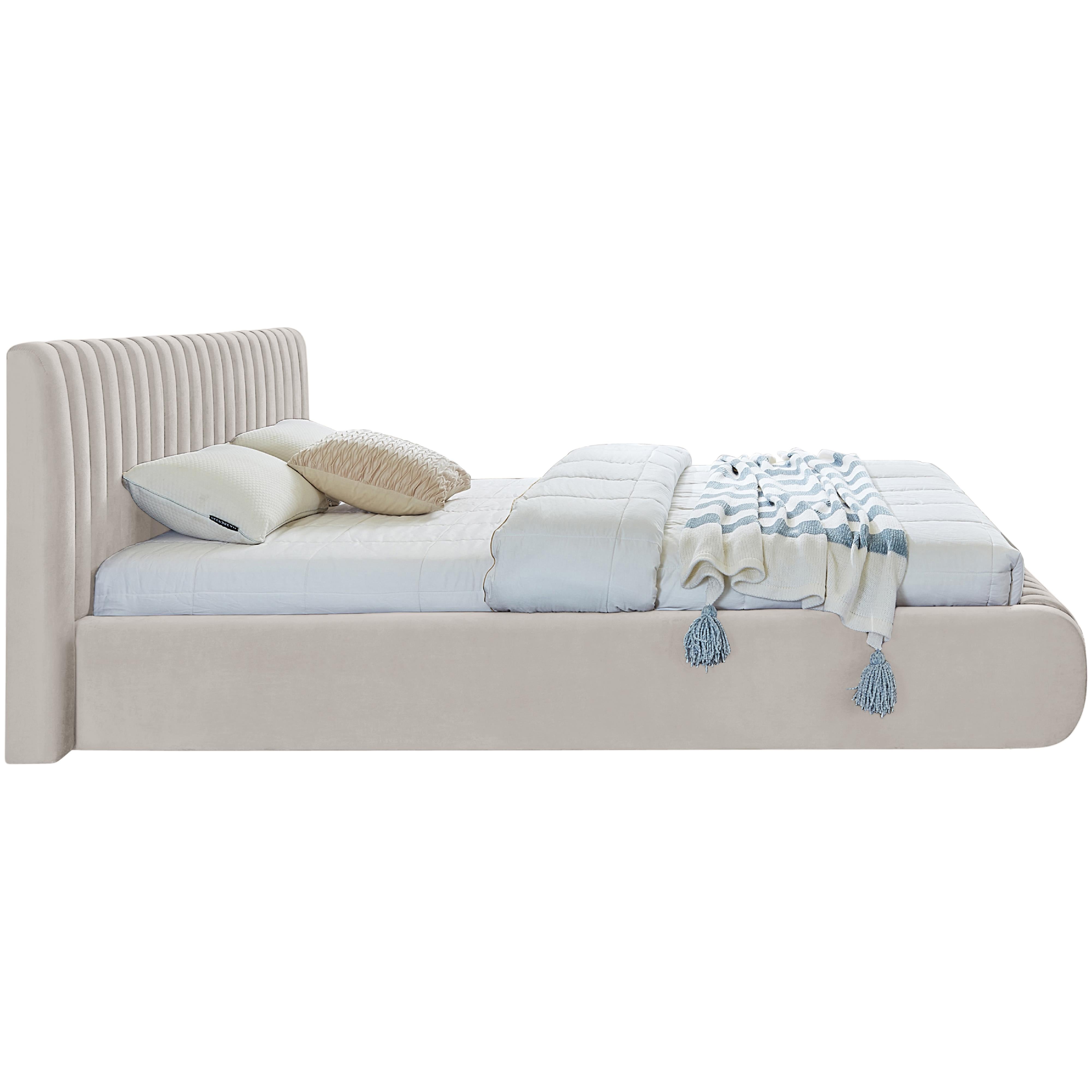 Meridian Nico Cream Velvet Queen Bed