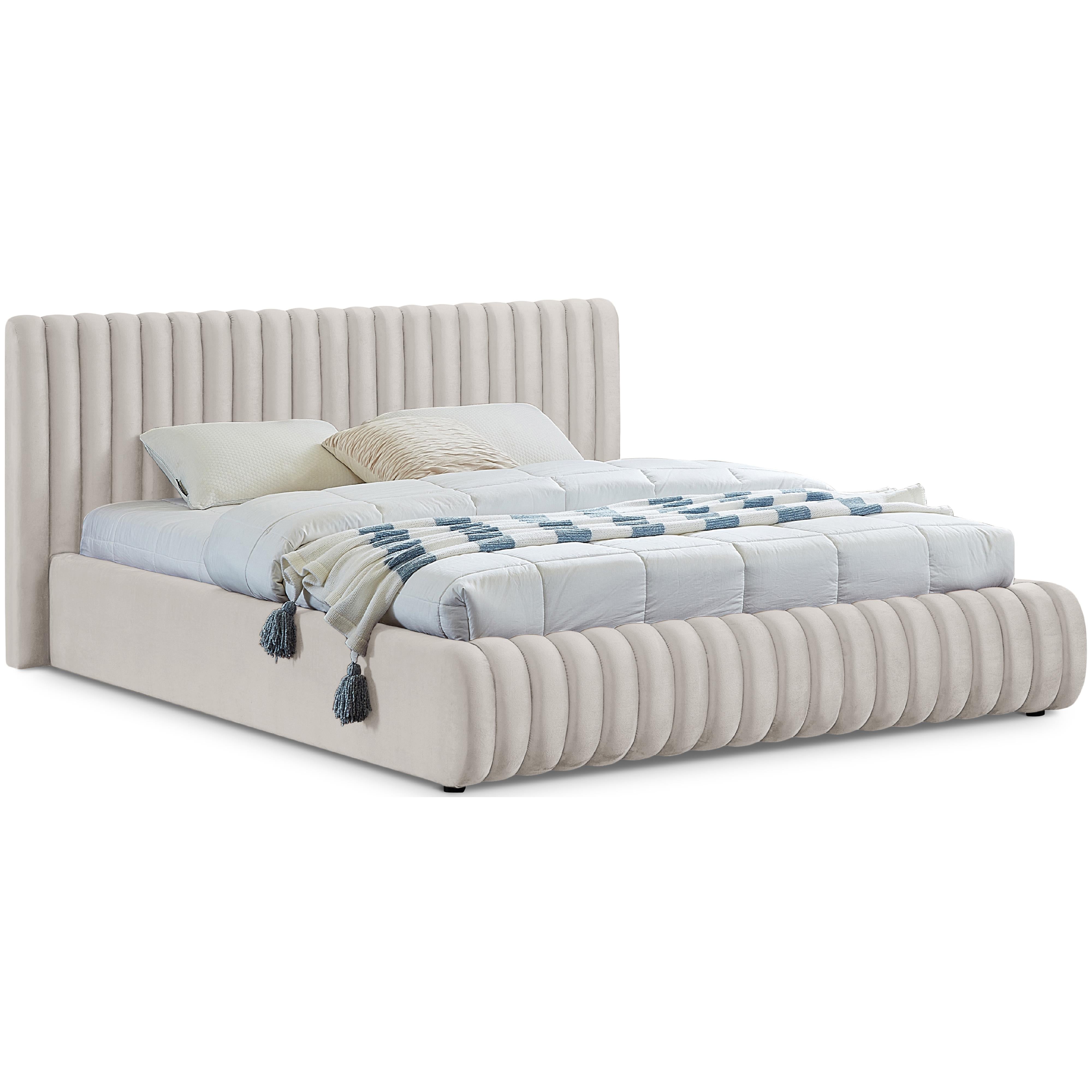 Meridian Nico Cream Velvet Queen Bed