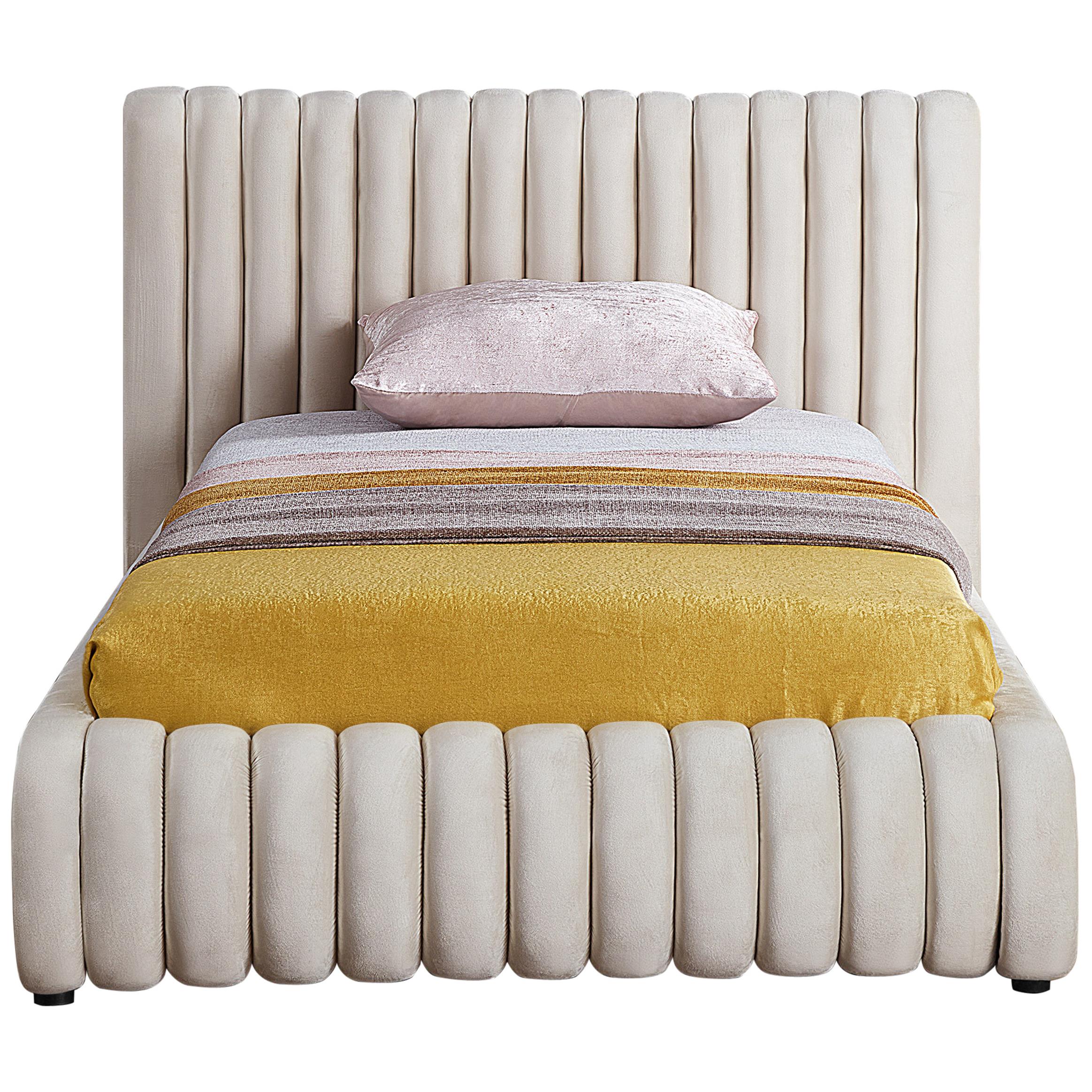 Meridian Nico Cream Velvet Twin Bed