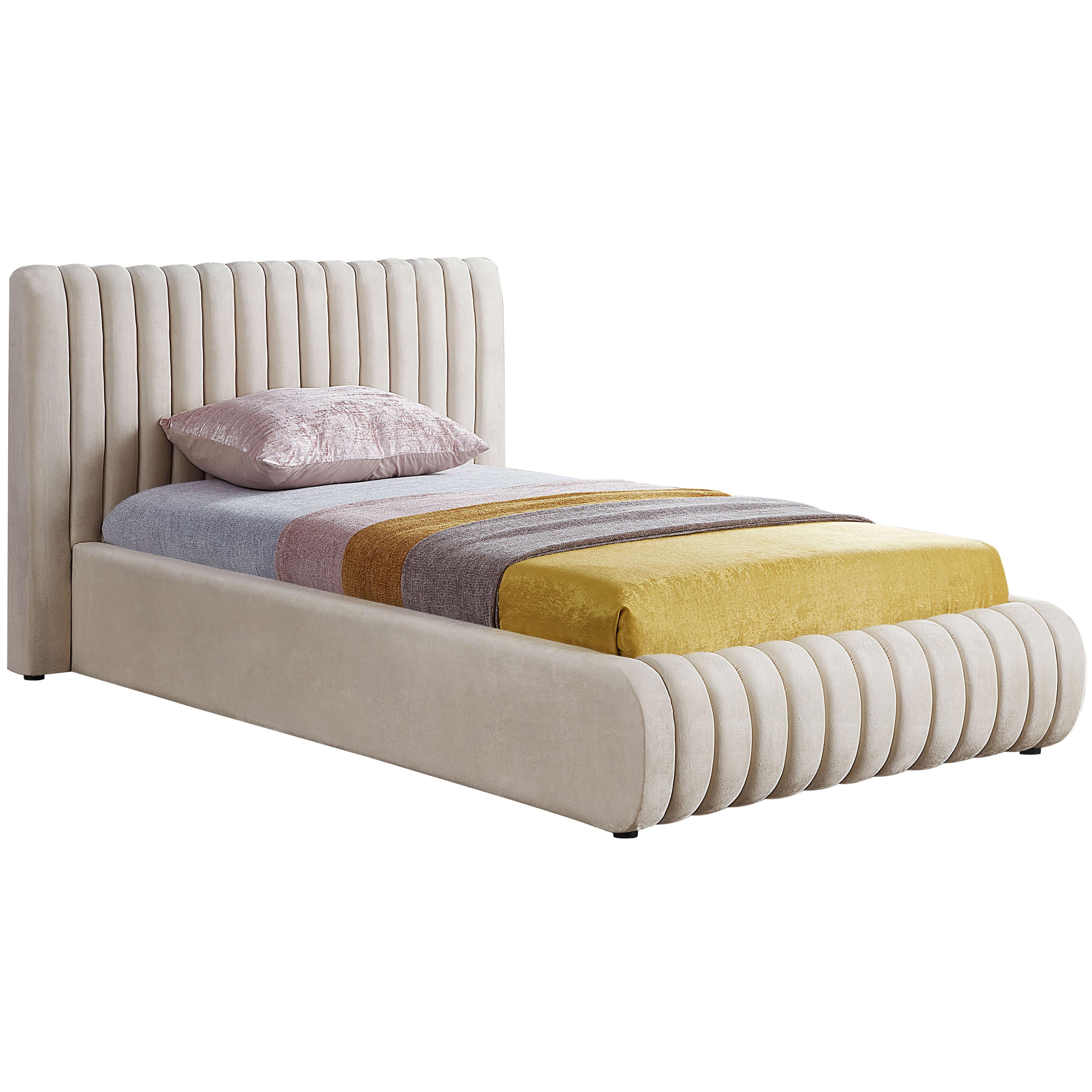 Meridian Nico Cream Velvet Twin Bed