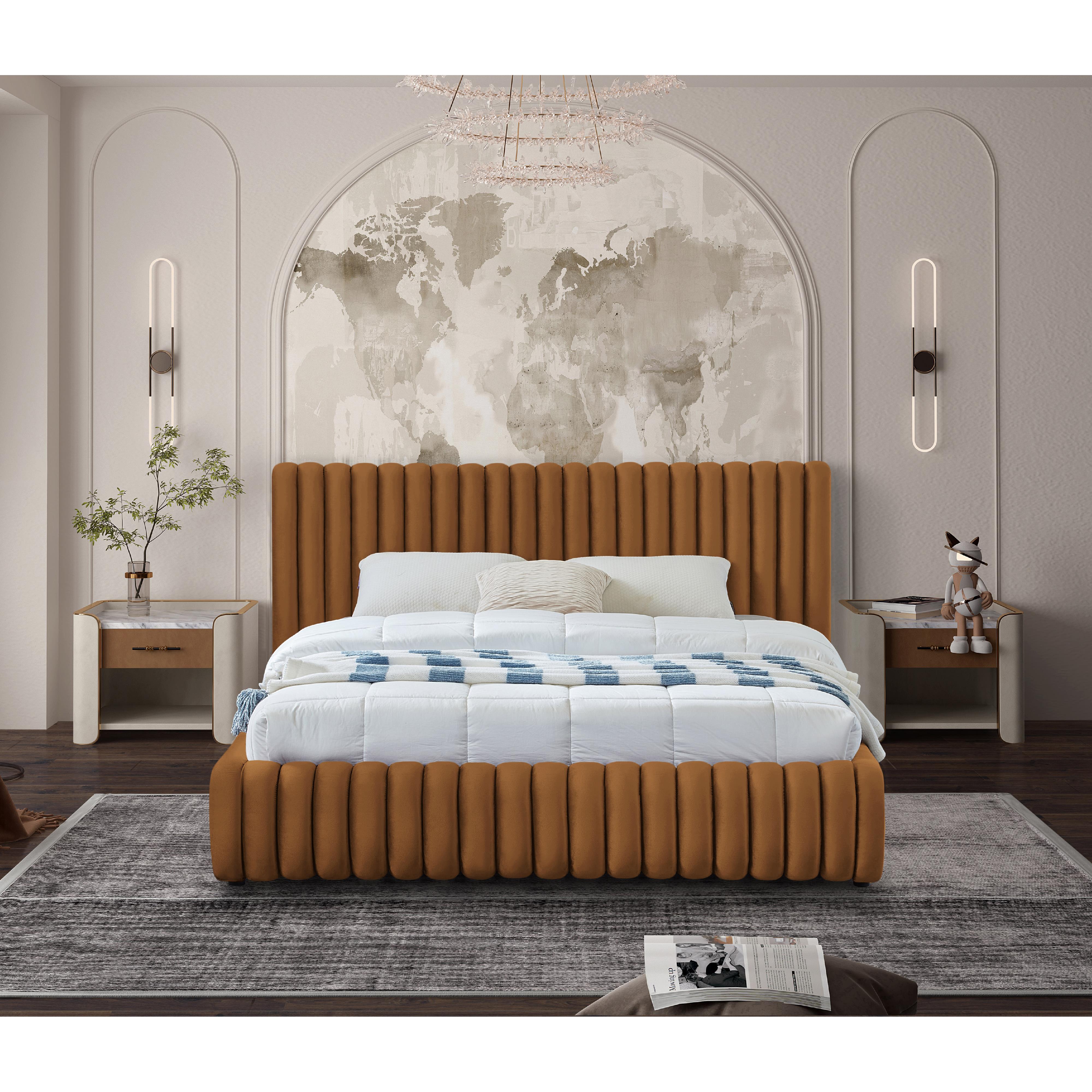 Meridian Nico Saddle Velvet Queen Bed