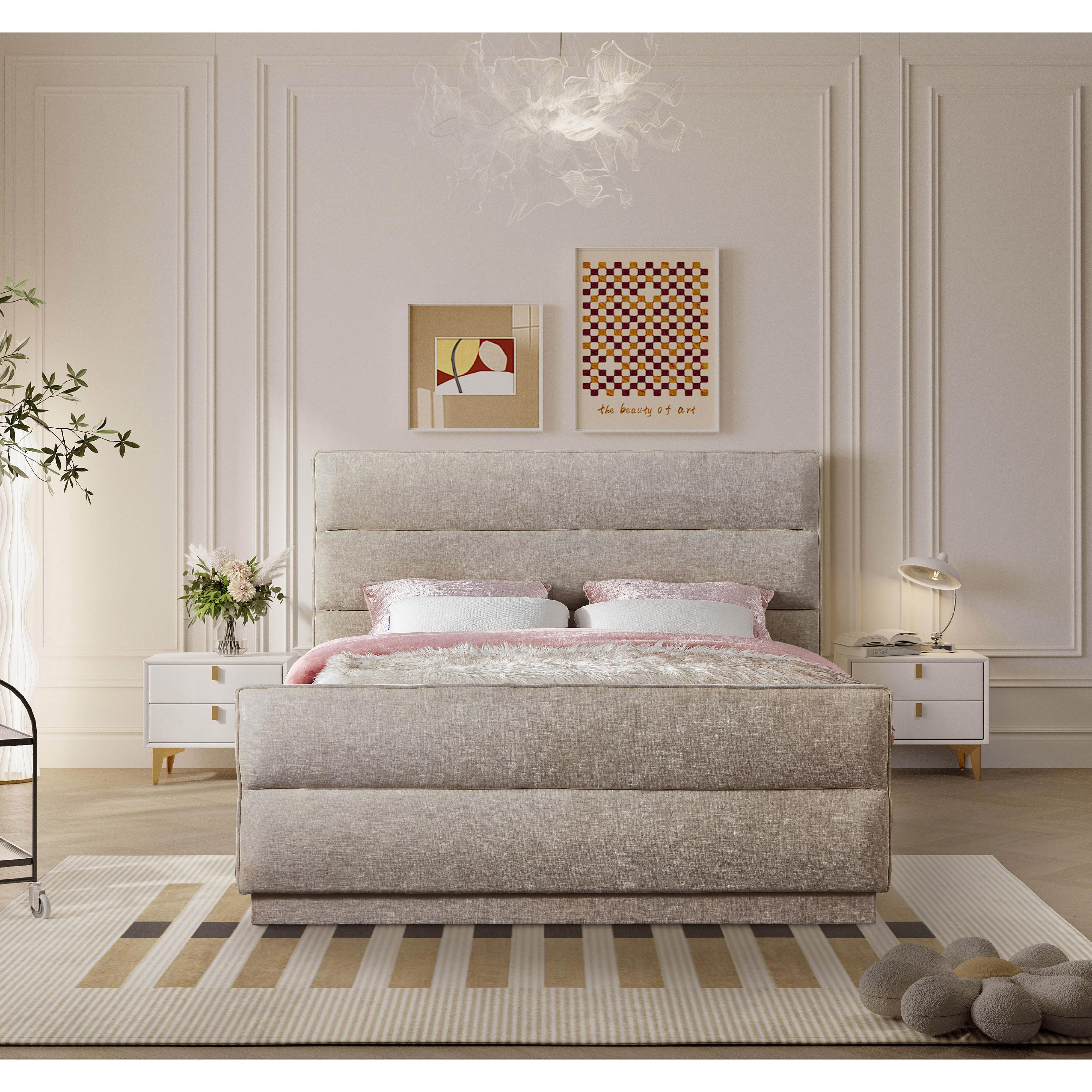 Meridian Paxton Beige Chenille Fabric King Bed (3 Boxes)