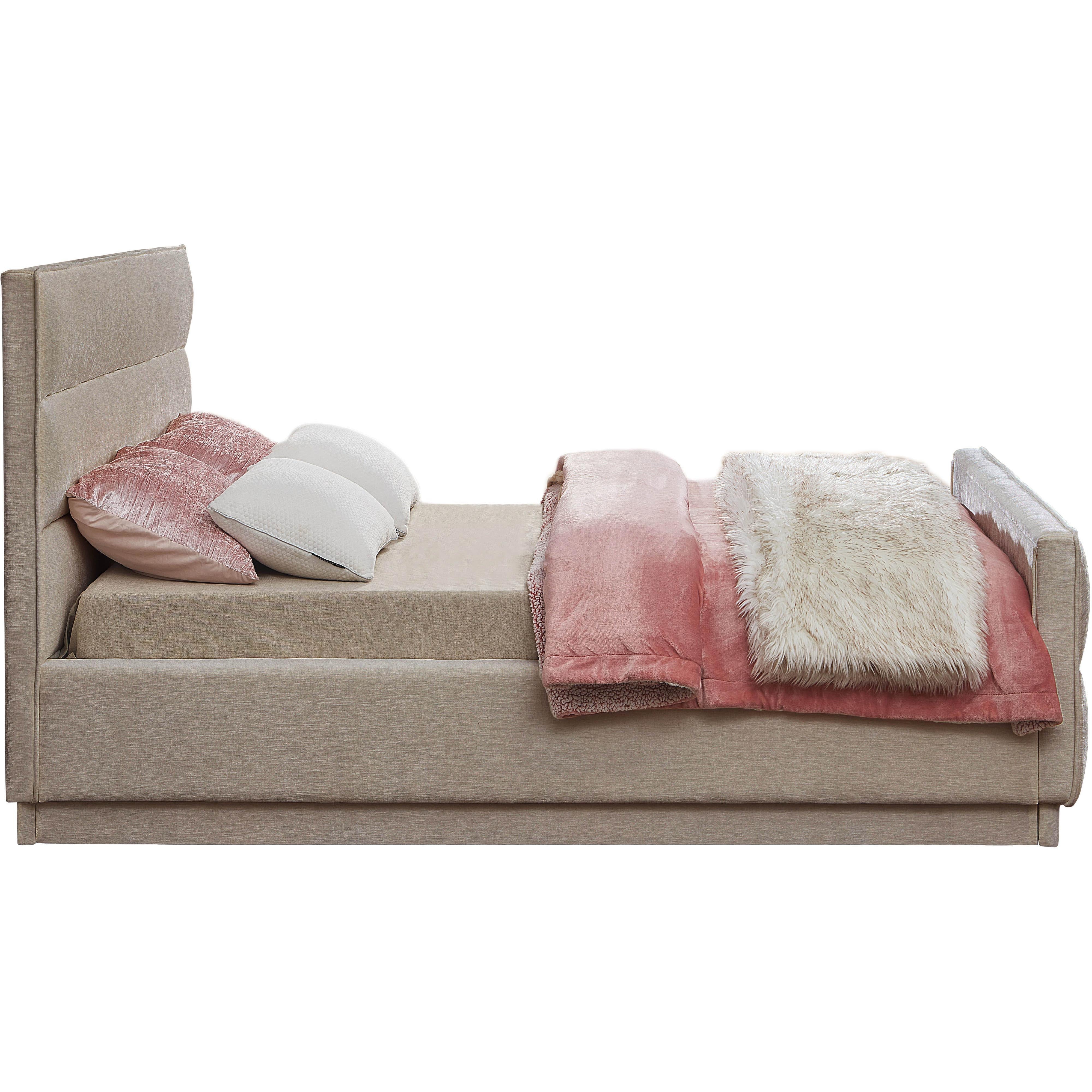 Meridian Paxton Beige Chenille Fabric King Bed (3 Boxes)