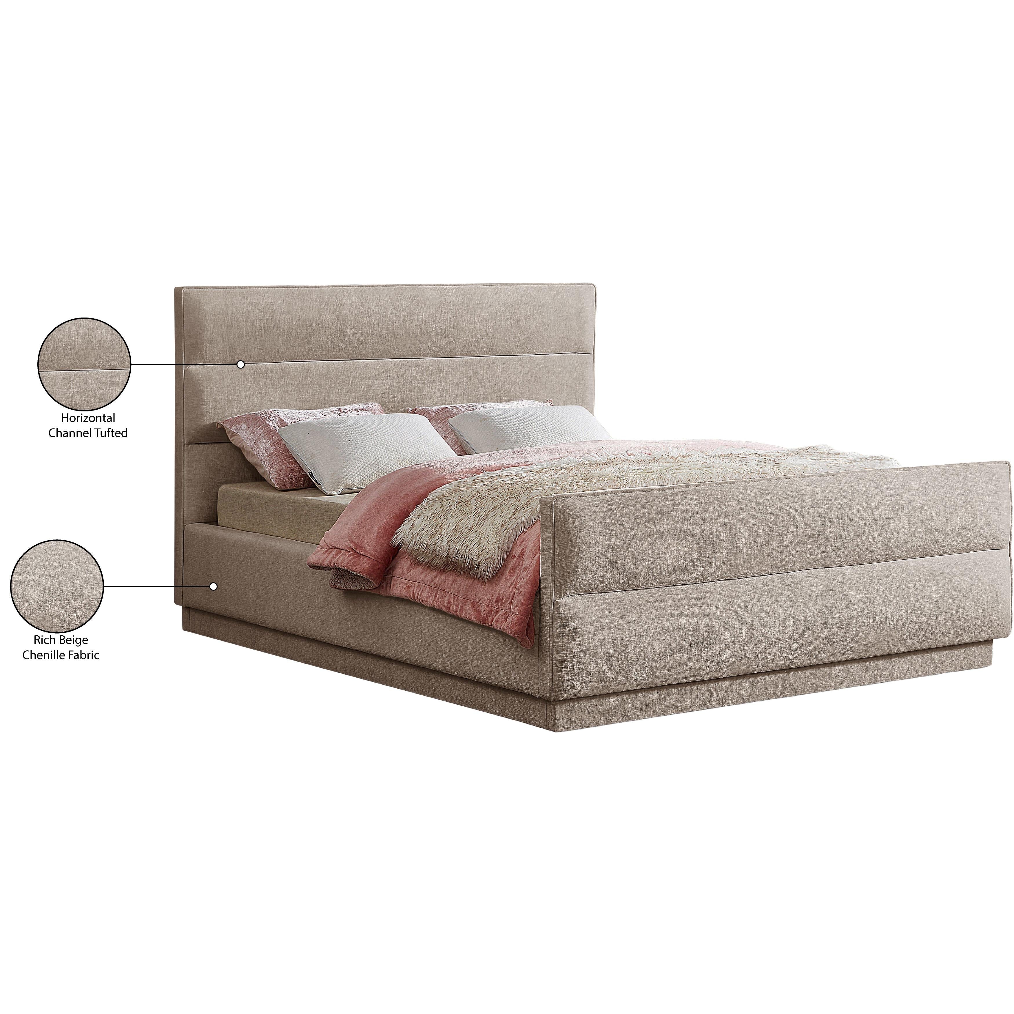 Meridian Paxton Beige Chenille Fabric Queen Bed (3 Boxes)