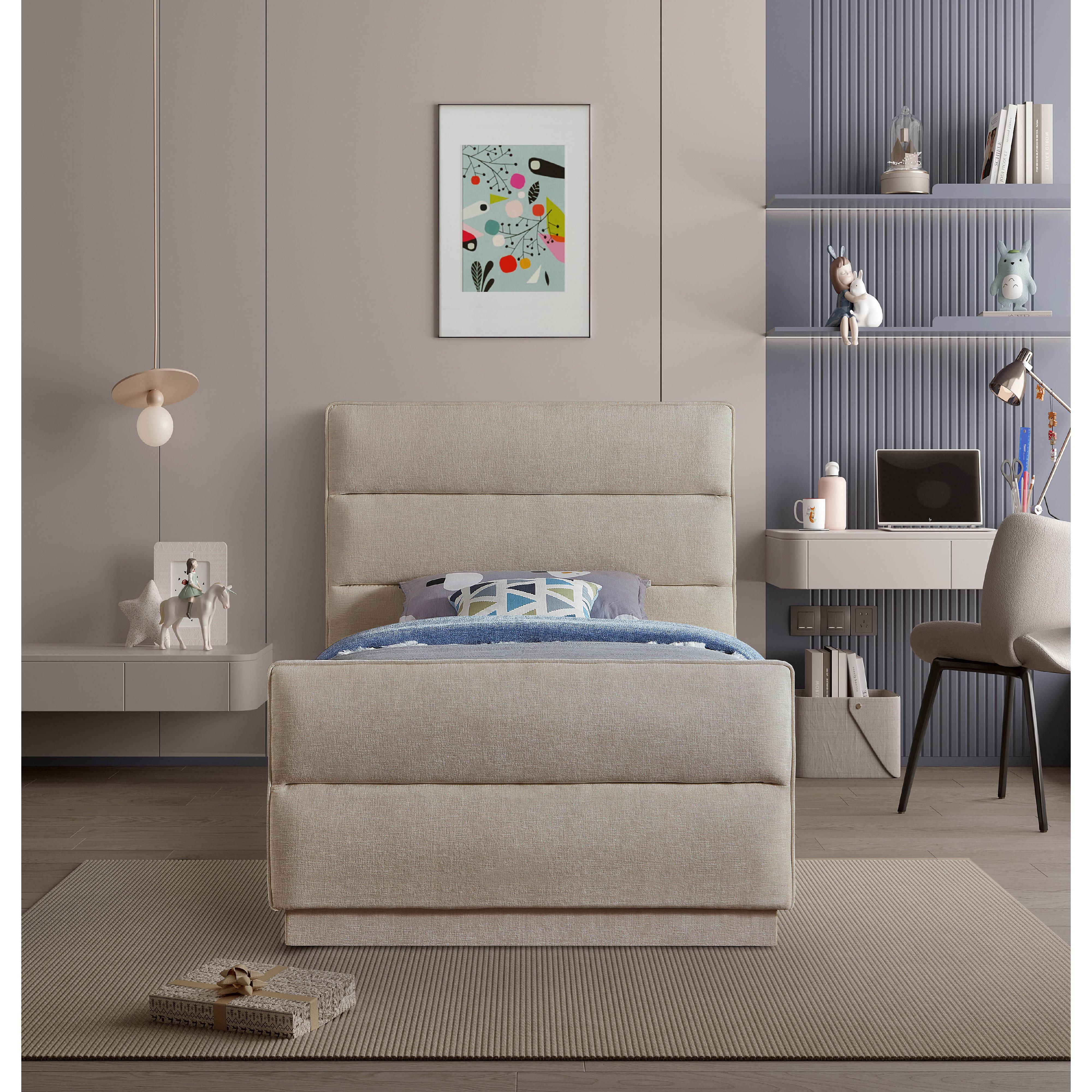 Meridian Paxton Beige Chenille Fabric Twin Bed (3 Boxes)