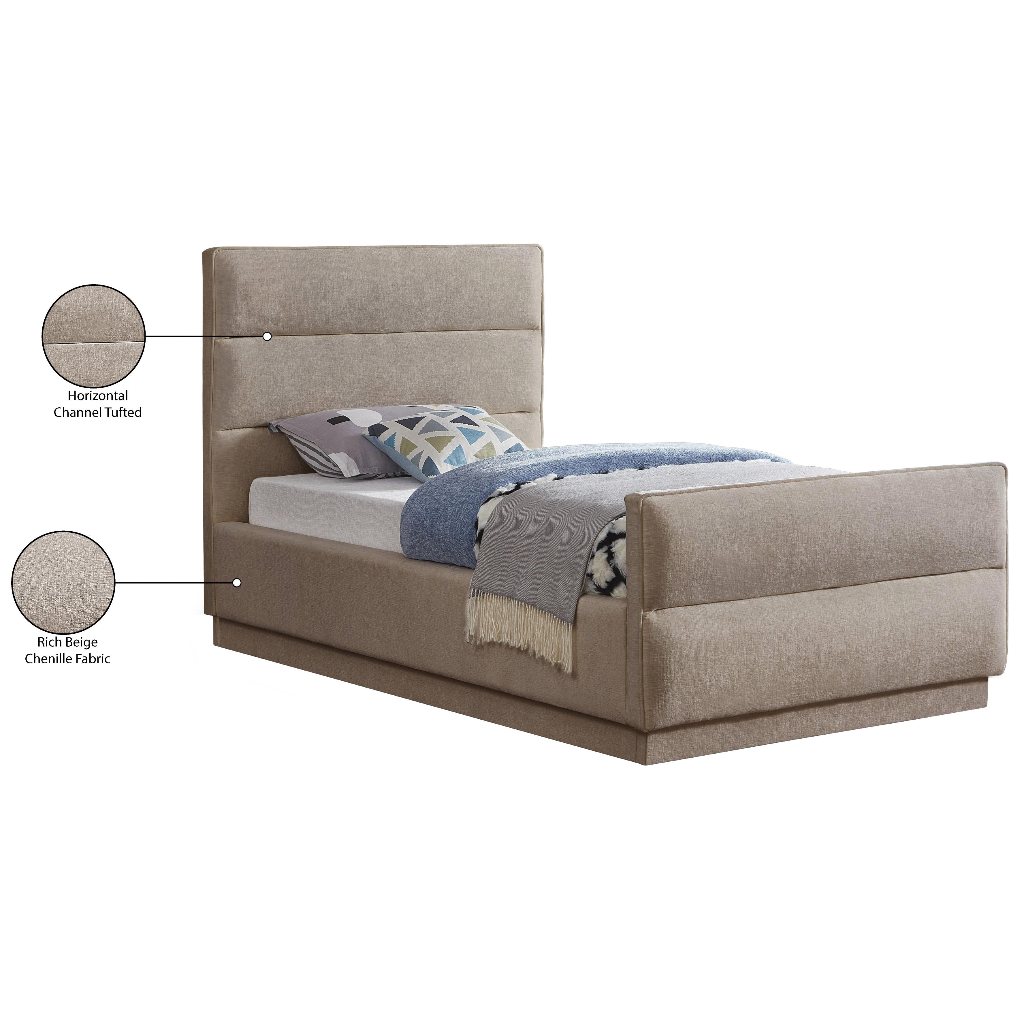 Meridian Paxton Beige Chenille Fabric Twin Bed (3 Boxes)