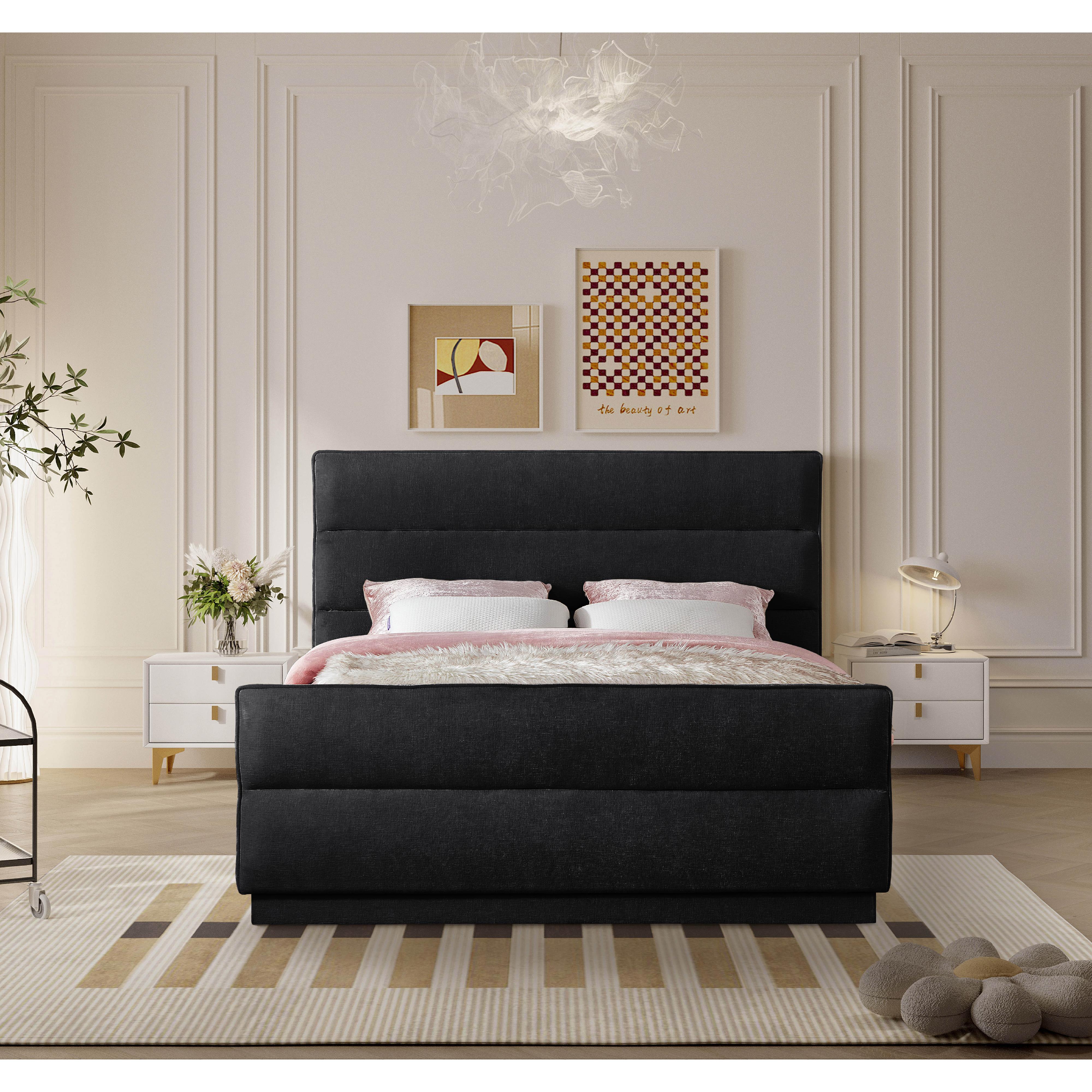 Meridian Paxton Black Chenille Fabric Full Bed (3 Boxes)